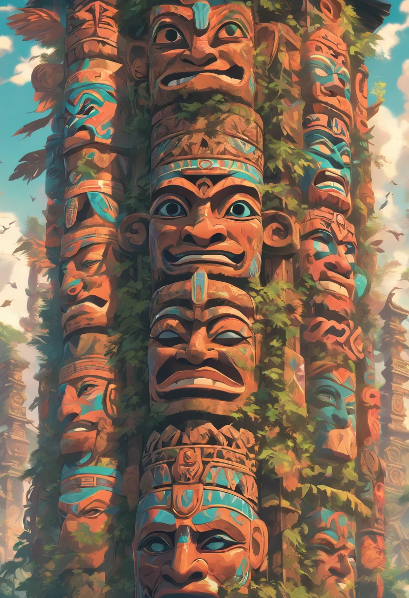 (((Totem))) best quality, ultra-high resolution, 4K detailed CG, master piece, Maori ,Maori totem,Maori mythology, ((Maori totem)) , Maori image, aesthetic, screen-centered