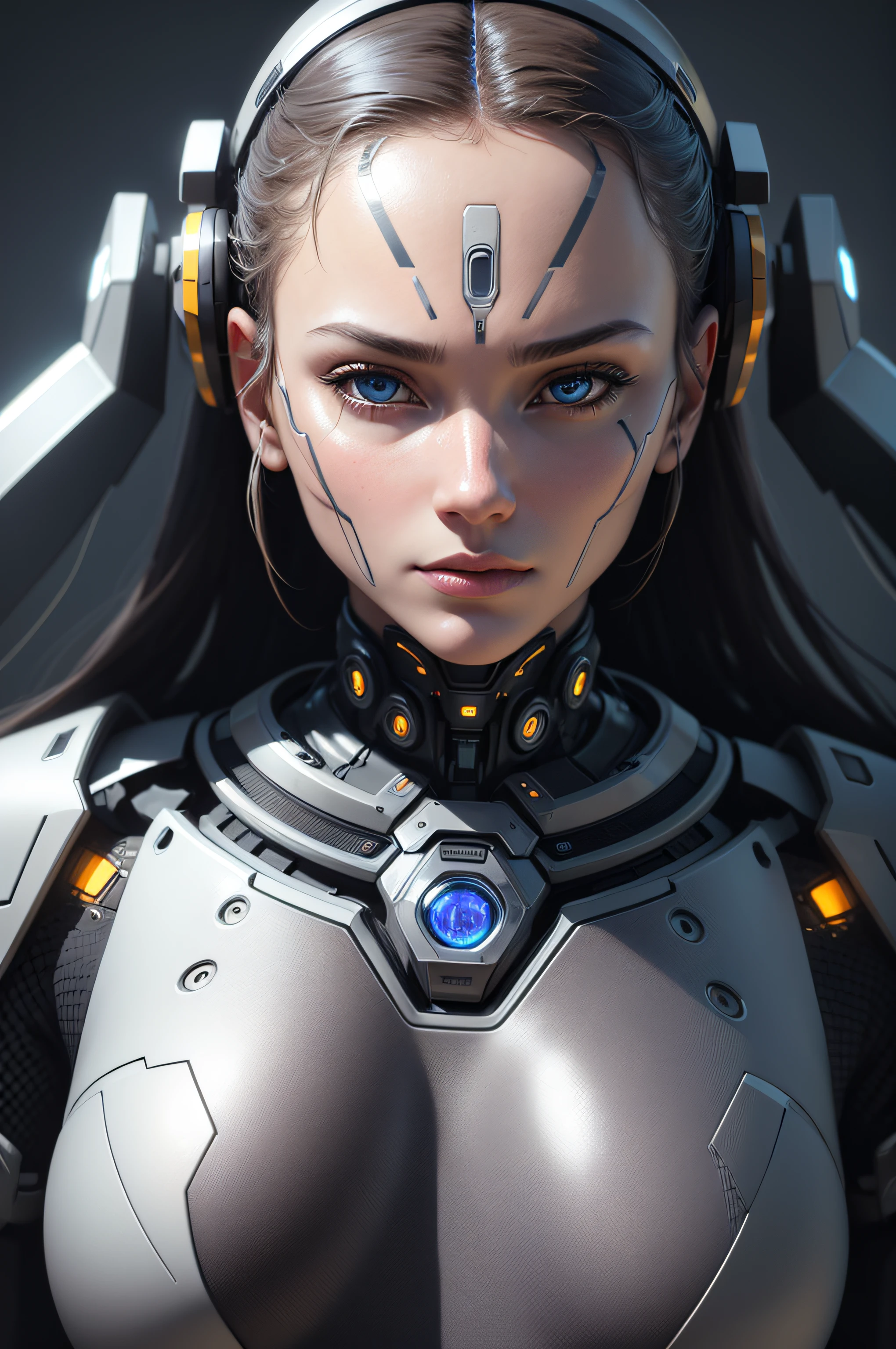 robot, woman, humanoid features, detailed, AI design, image generation, text-to-image, facial expression, realistic, high resolution, 8k, robotic face, human-like, expert design, artificial intelligence, advanced graphics, synthetic image, cutting-edge, futuristic, intricate features