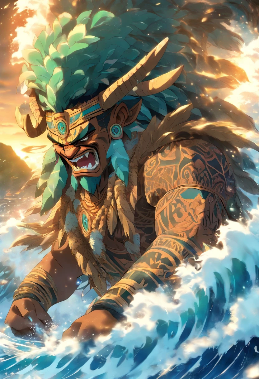 (((Tangaroa))) best quality, ultra-high resolution, 4K detailed CG, master piece, Maori ,Maori god,Maori mythology, ((Marine god)) , Maori image, aesthetic, screen-centered