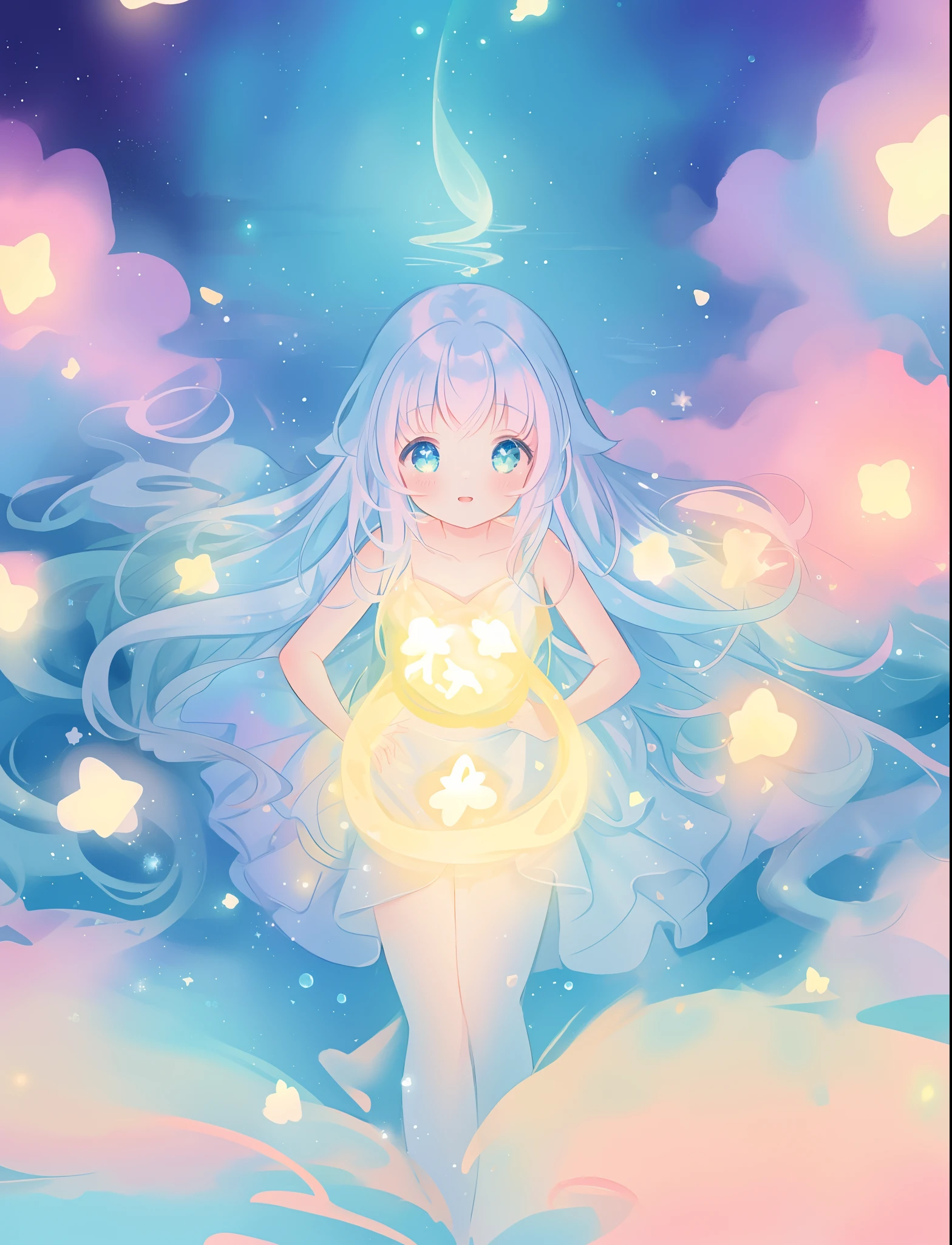 beautiful nude anime girl, portrait, vibrant pastel colors, (colorful), magical lights, long flowing colorful hair, inspired by Glen Keane, inspired by Lois van Baarle, disney art style, by Lois van Baarle, glowing aura around her, by Glen Keane, jen bartel, glowing lights! digital painting, flowing glowing hair, glowing flowing hair, beautiful digital illustration, fantasia background, whimsical, magical, fantasy, beautiful face, ((masterpiece, best quality)), intricate details, highly detailed, sharp focus, 8k resolution, sparkling detailed eyes, liquid watercolor