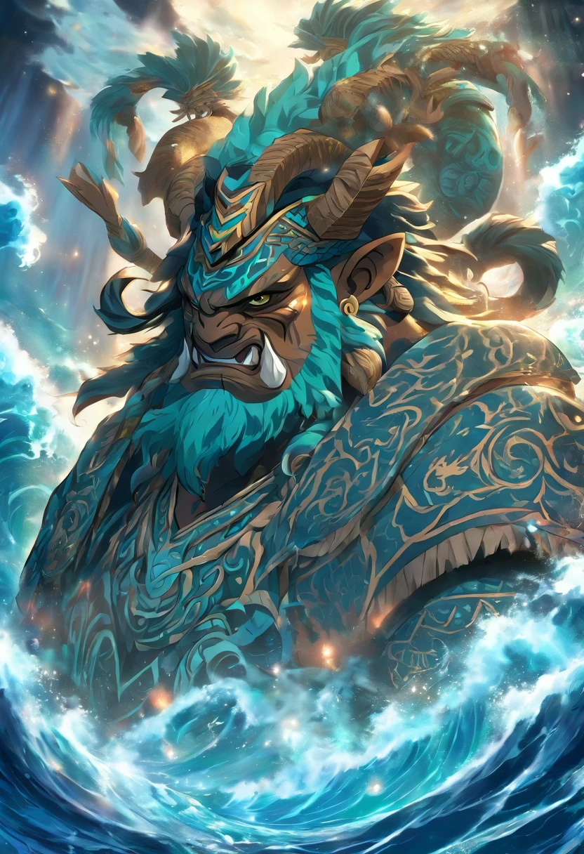 (((Tangaroa))) best quality, ultra-high resolution, 4K detailed CG, master piece, Maori ,Maori god,Maori mythology, ((Marine god)) , Maori image, aesthetic, screen-centered