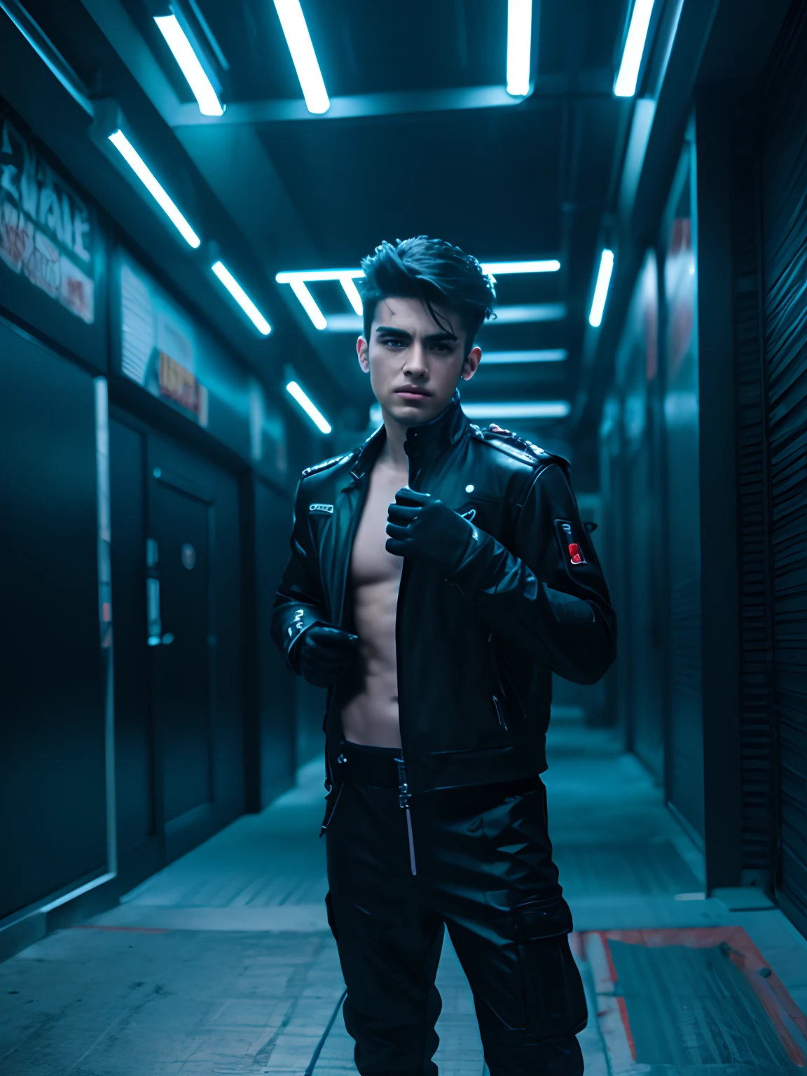Change background cyberpunk handsome boy, Realistic face, 8k, Ultra realistic, Lines,