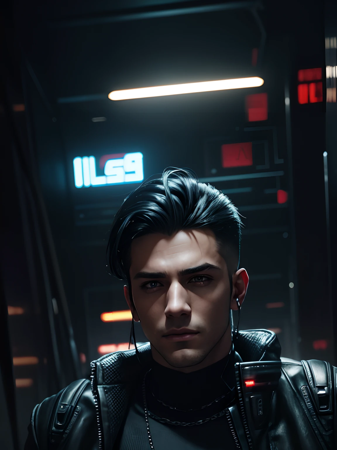 Change background cyberpunk handsome boy, Realistic face, 8k, Ultra realistic, Lines, lighting, original face, hairstyle change,