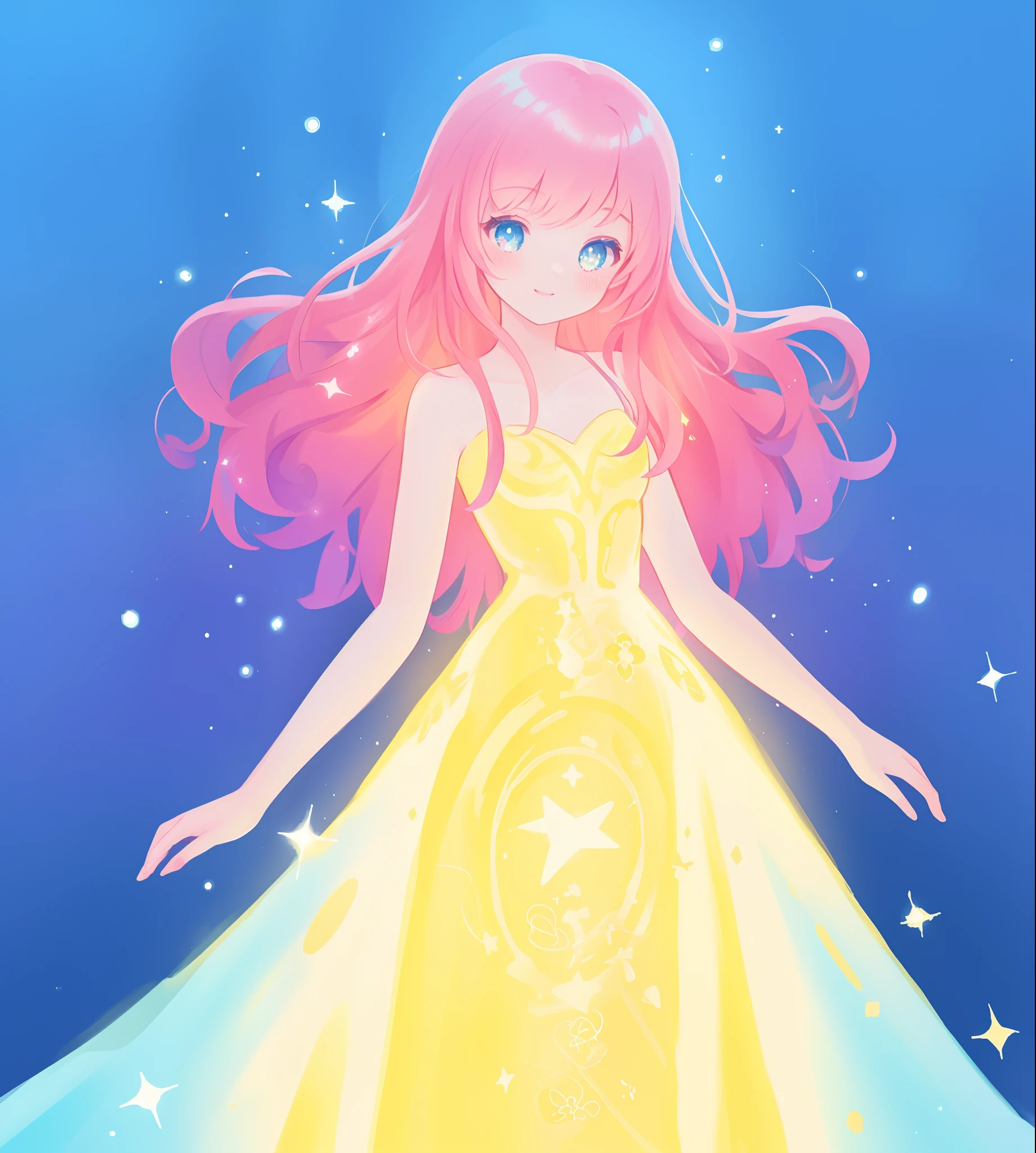 beautiful girl, puffy tiered ballgown, vibrant pastel colors, (colorful), glowing golden long hair, magical lights, sparkling magical liquid, inspired by Glen Keane, inspired by Lois van Baarle, disney art style, by Lois van Baarle, glowing aura around her, by Glen Keane, jen bartel, glowing lights! digital painting, flowing glowing hair, glowing flowing hair, beautiful digital illustration, fantasia background, whimsical, magical, fantasy, ((beautiful face)), ((masterpiece, best quality)), intricate details, highly detailed, sharp focus, 8k resolution, sparkling detailed eyes, liquid watercolor