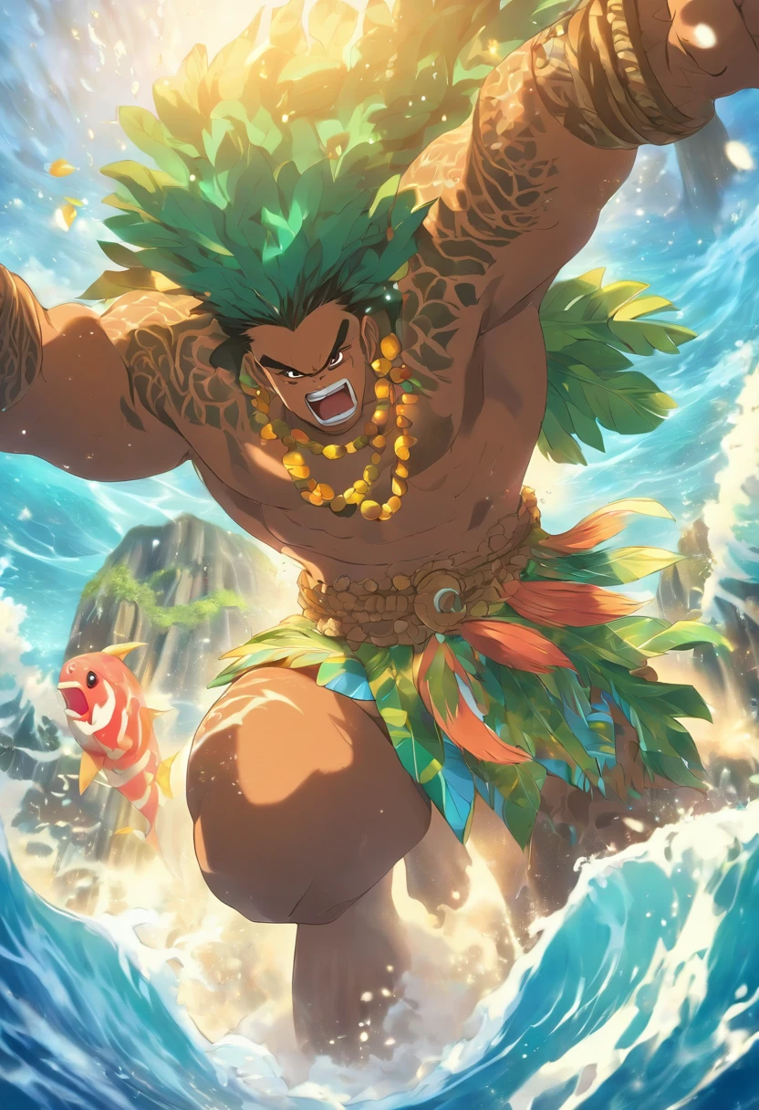 (((KANALOA))) best quality, ultra-high resolution, 4K detailed CG, master piece,Ocean God,Hawaiian mythology, ((Ocean God)) , Maori image, aesthetic, screen-centered