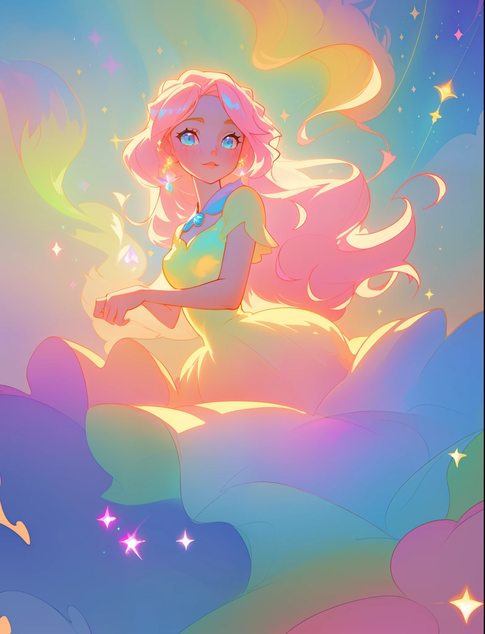 beautiful girl, puffy tiered flower fairy ballgown dress, vibrant pastel colors, (colorful), glowing golden long hair, magical lights, sparkling magical liquid, inspired by Glen Keane, inspired by Lois van Baarle, disney art style, by Lois van Baarle, glowing aura around her, by Glen Keane, jen bartel, glowing lights! digital painting, flowing glowing hair, glowing flowing hair, beautiful digital illustration, fantasia background, whimsical, magical, fantasy, ((beautiful face)), ((masterpiece, best quality)), intricate details, highly detailed, sharp focus, 8k resolution, sparkling detailed eyes, liquid watercolor