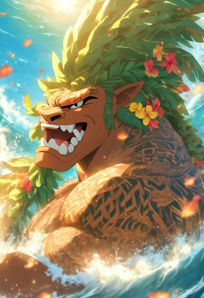 (((KANALOA))) best quality, ultra-high resolution, 4K detailed CG, master piece, Ocean,Hawaiian mythology, ((Ocean God)) , Maori image, aesthetic, screen-centered