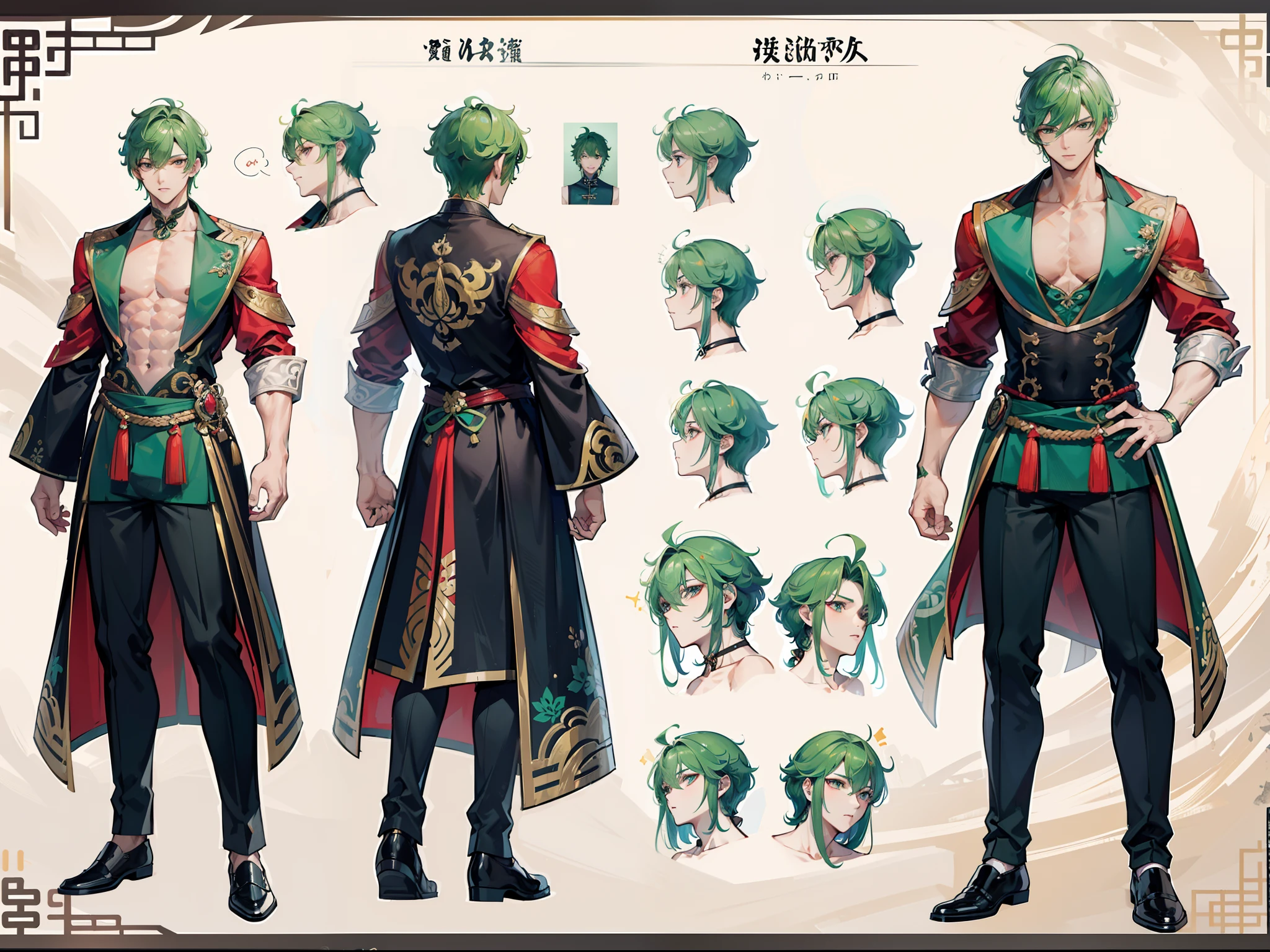 (Masterpiece, best quality), detailed, 1 man, ((character concept art)), ((character design sheet, same character, front, side, back)), full body, body complete, 1 Male angel, 1 Man angel, Detailed face, character design sheet,full bodyesbian, Highly detailed, character sheet, character design, Many parts, dark skin, angel wings, short green hair, angel outfit, muscle male god, male clothes, masculine, muscle man, male muscle, manly, male angel, Muscle male short green hair,beautiful man, beautiful muscle man, abs, pectoral muscle