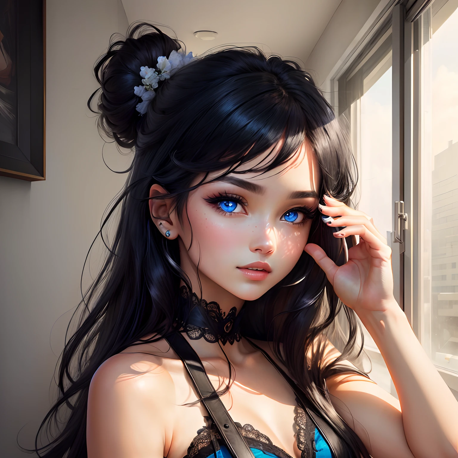 Black hair blue eyes