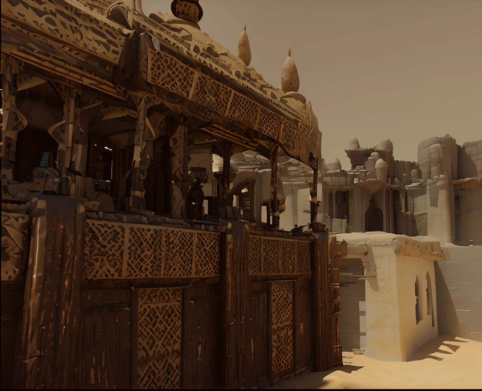 Western Desert architecture、CG、Faraway view、Exotic、A desert、buliding