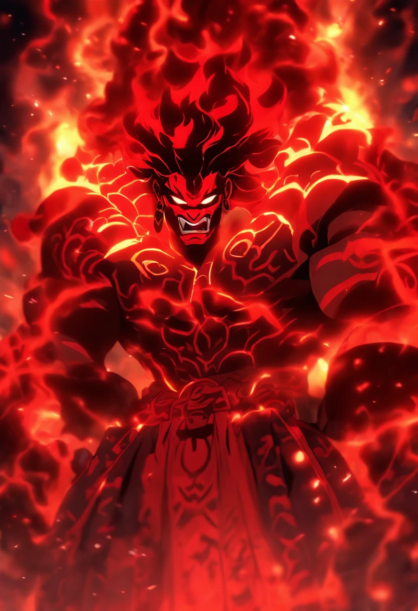 A man with a red robe and a red demon face - SeaArt AI