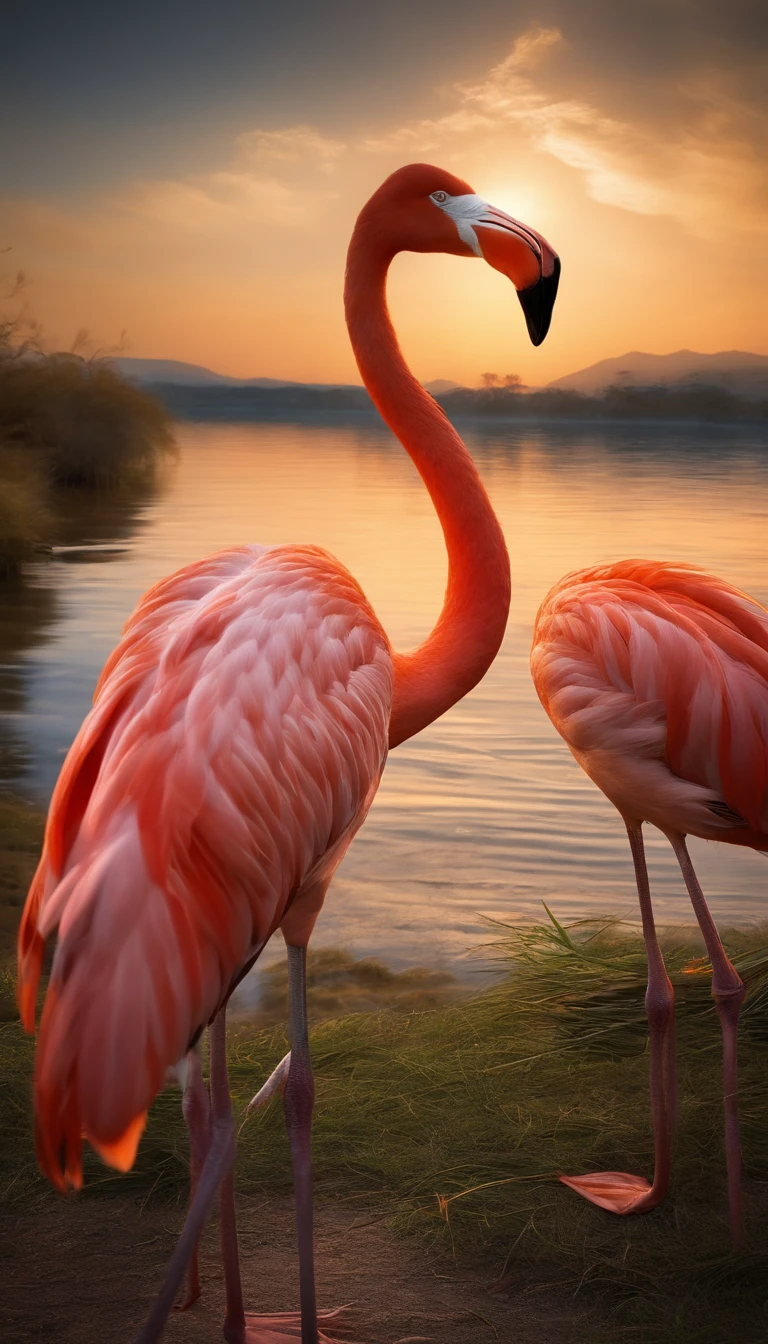 (master part, best quality:1.2), Super Detalhe, Cinematic lighting, HDR, illustration, flamingos de cor cinza, nascendo com cor cinza altamente detalhado, alto contraste, golden ratio composition, Epic view, master part,