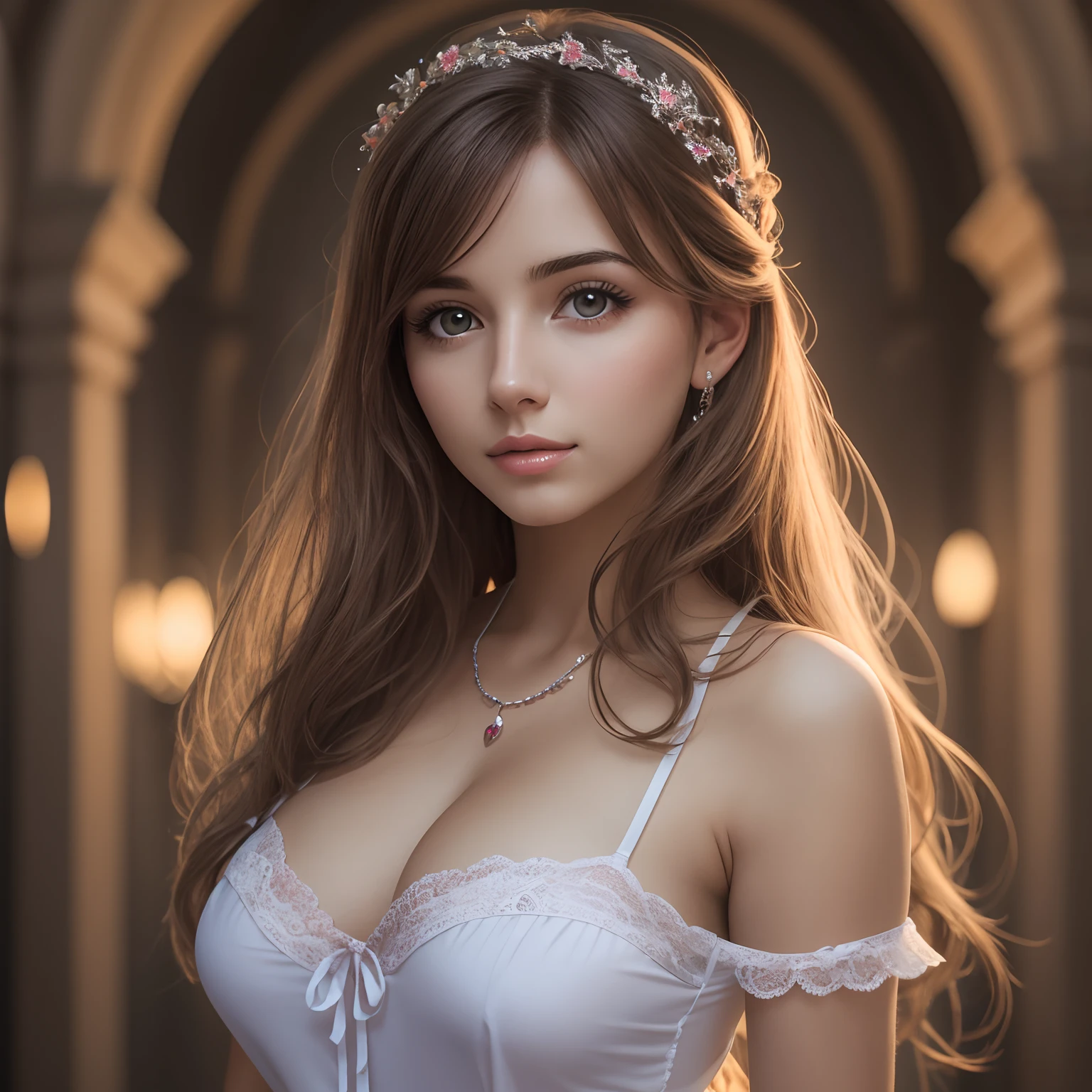 sexy europea joven hermosa mujer, nightie, somnoliento, pelo salvaje, frail, Plano entero, hiperrealystic, Detallado, 4k, Lightroom