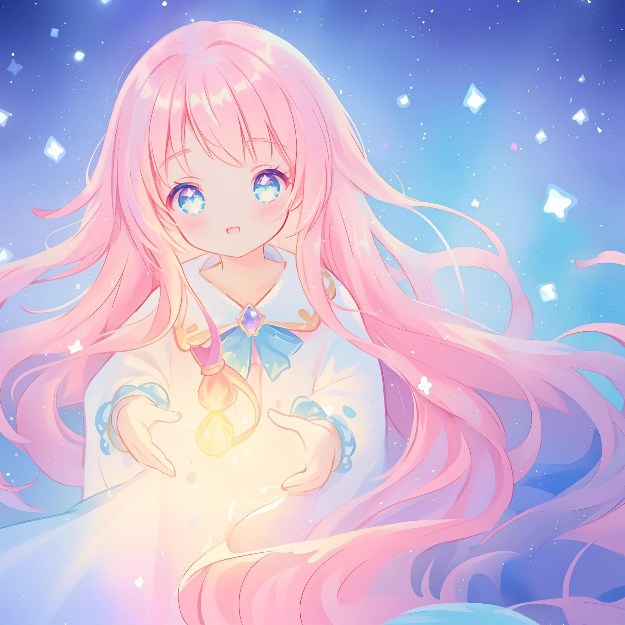 beautiful girl, puffy tiered ballgown with puffy long sleeves, vibrant pastel colors, (colorful), glowing golden long hair, magical lights, sparkling magical liquid, inspired by Glen Keane, inspired by Lois van Baarle, disney art style, by Lois van Baarle, glowing aura around her, by Glen Keane, jen bartel, glowing lights! digital painting, flowing glowing hair, glowing flowing hair, beautiful digital illustration, fantasia background, whimsical, magical, fantasy, ((beautiful face)), ((masterpiece, best quality)), intricate details, highly detailed, sharp focus, 8k resolution, sparkling detailed eyes, liquid watercolor