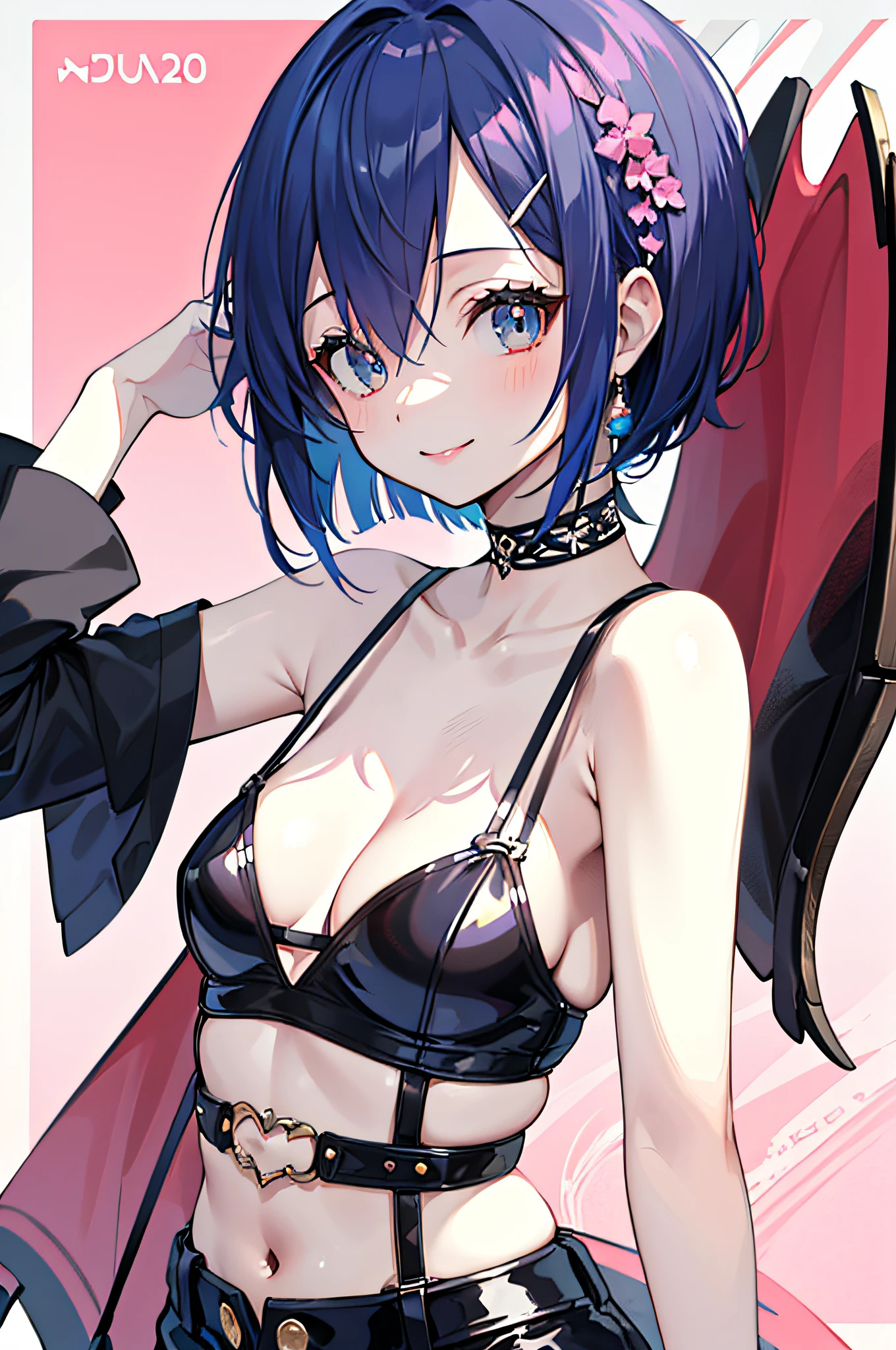 masutepiece, Best Quality, Illustration, Ultra-detailed, finely detail, hight resolution, 8K Wallpaper, Perfect dynamic composition, Beautiful detailed eyes, Women's Fashion Summer,Short bob hair,Small breasts natural color lip, Bold sexy poses,Smile,Harajuku、20 years girl、Cute、Sexy shot looking at camera