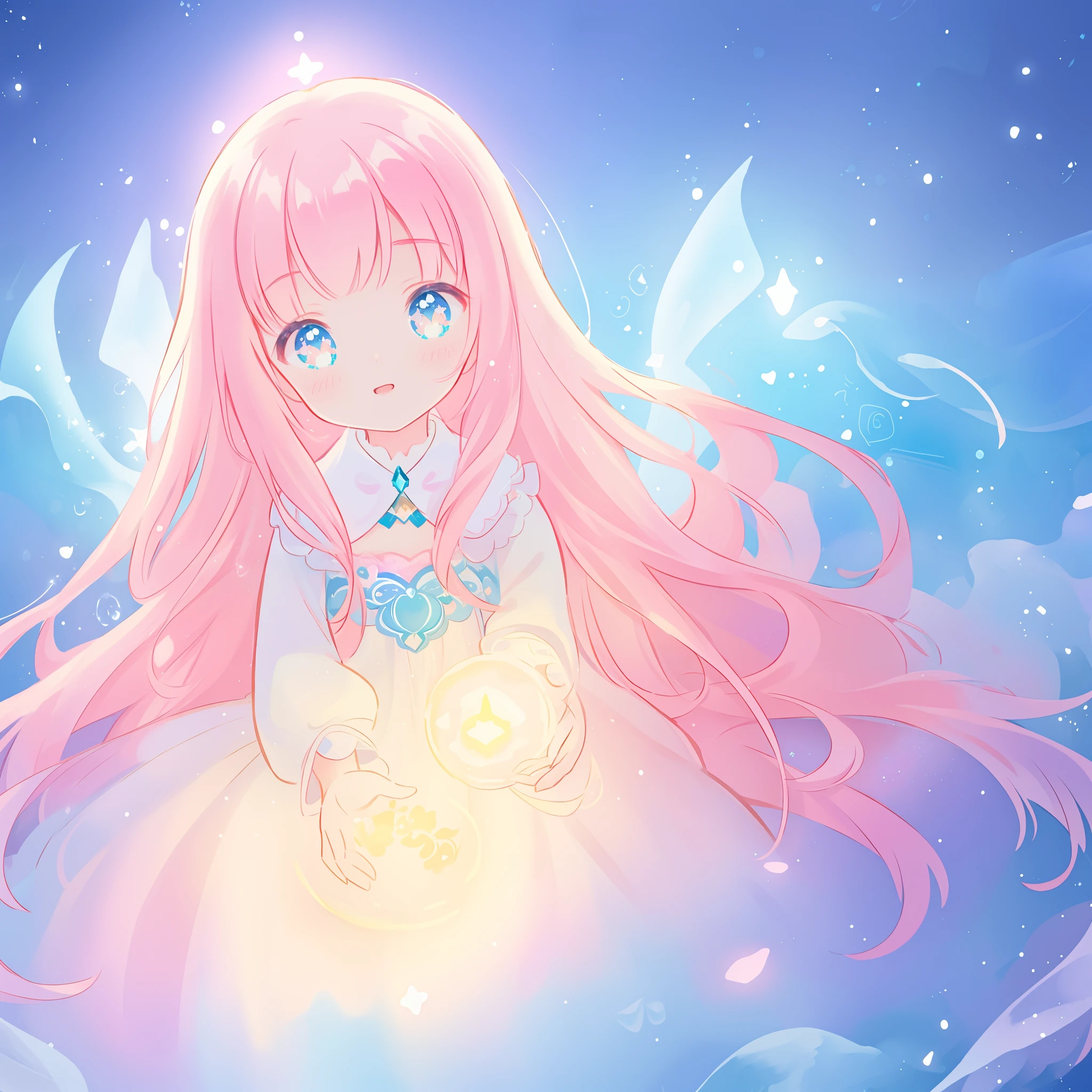 beautiful girl, puffy tiered ballgown with puffy long sleeves, vibrant pastel colors, (colorful), glowing golden long hair, magical lights, sparkling magical liquid, inspired by Glen Keane, inspired by Lois van Baarle, disney art style, by Lois van Baarle, glowing aura around her, by Glen Keane, jen bartel, glowing lights! digital painting, flowing glowing hair, glowing flowing hair, beautiful digital illustration, fantasia background, whimsical, magical, fantasy, ((beautiful face)), ((masterpiece, best quality)), intricate details, highly detailed, sharp focus, 8k resolution, sparkling detailed eyes, liquid watercolor