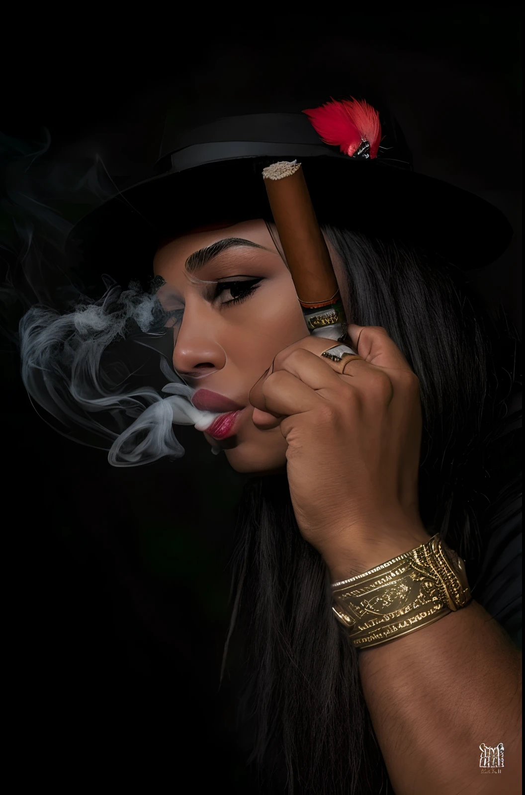 blonde woman smoking a cigarette with a hat on her head, gold jewelry, wearing a gold chain, wearing gold chain, 24k, gold jewerly, with small studded earings, gold chains, cigarette dangling, gold earring, gold jewlery, lv jewelry, gold plated, wearing gold jewellery, golden jewelry, gold accessories
