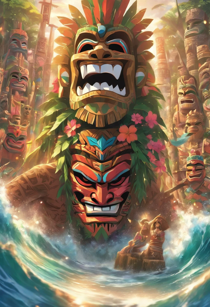 (((KU))) best quality, ultra-high resolution, 4K detailed CG, masterpiece, Tiki God, Hawaiian mythology, ((Tiki mask)), Maori image, aesthetic, screen-centric