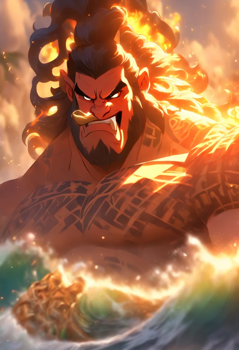 (((Hawaiian God))) best quality, ultra-high resolution, 4K detailed CG, master piece, ANCIENT GOD, OLD GOD, Hawaiian mythology, ((SUPREME GOD)) , Maori image, aesthetic, screen-centered