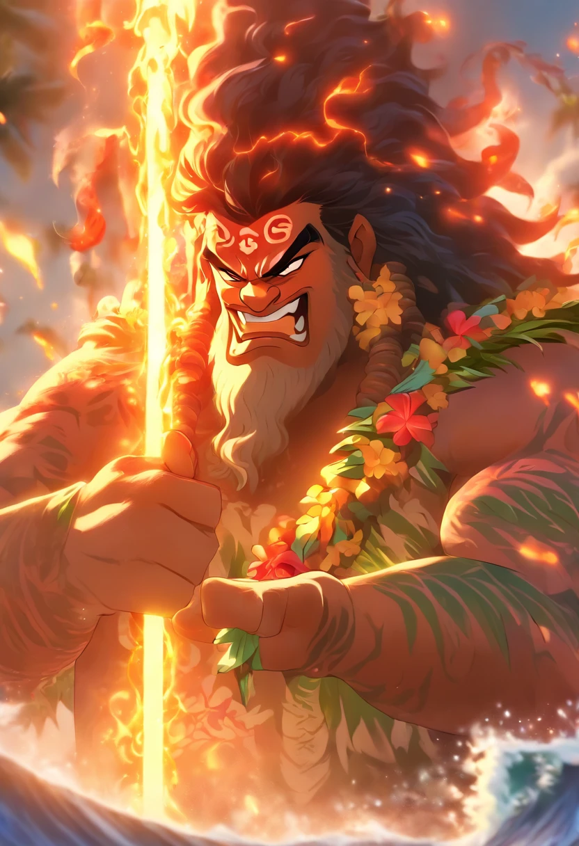 (((Hawaiian God))) best quality, ultra-high resolution, 4K detailed CG, master piece, ANCIENT GOD, OLD GOD, Hawaiian mythology, ((SUPREME GOD)) , Maori image, aesthetic, screen-centered