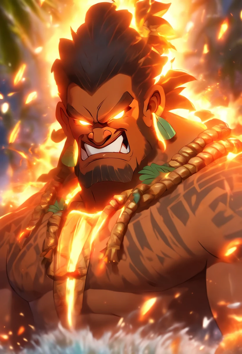 (((Hawaiian God))) best quality, ultra-high resolution, 4K detailed CG, master piece, ANCIENT GOD, OLD GOD, Hawaiian mythology, ((SUPREME GOD)) , Maori image, aesthetic, screen-centered