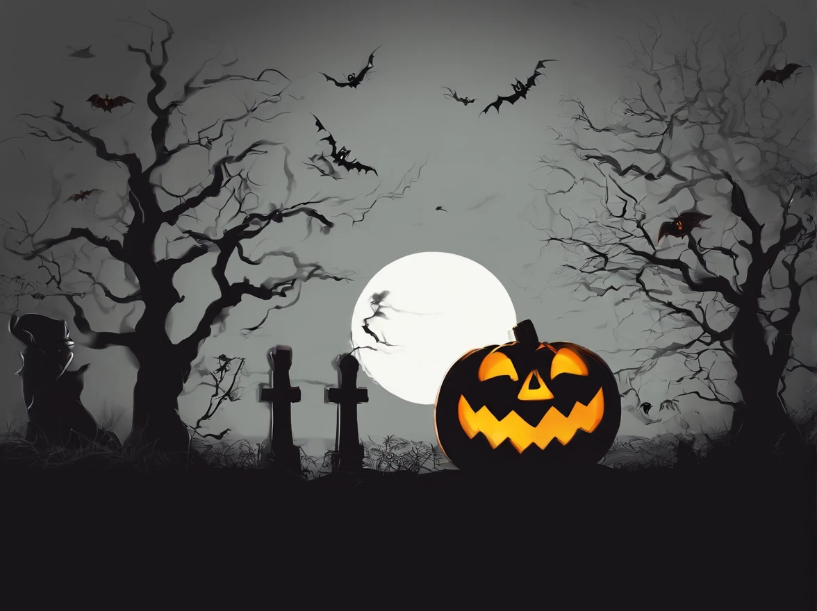 (best quality,4k,8k,highres,masterpiece:1.2),ultra-detailed,(realistic,photorealistic,photo-realistic:1.37),HDR,UHD,studio lighting,ultra-fine painting,sharp focus,physically-based rendering,extreme detail description,professional,vivid colors Scary Halloween pumpkin,detailed carved pumpkin face,ominous lighting,creepy atmosphere,dark background,witches and ghosts lurking in shadows,haunted mansion silhouette,full moon and eerie clouds, Jack-o'-lantern,nighttime scene,evil grin,flickering candle light,costumed children trick-or-treating,horror movie vibe,spooky,macabre,dark magic,horrible things happening,cobwebs and spiders,vibrant orange color tones,scary flickering light,wrinkled pumpkin skin,illuminated eyes and mouth,ominous shadows,captivating and sinister adjective(Adjective): scary,creepy,ominous,dark,haunted,macabre,evil,horrible,spooky,eerie noun(Noun): Halloween,pumpkin,face,lighting,atmosphere,background,witches,ghosts,shadows,mansion,silhouette,moon,clouds,Jack-o'-lantern,scene,grin,candle,children,movie,vibe,spider,color,light,cobwebs,skin,eyes,mouth,shadows verb(Verb): carved,lurking,trick-or-treating,happening,illuminated