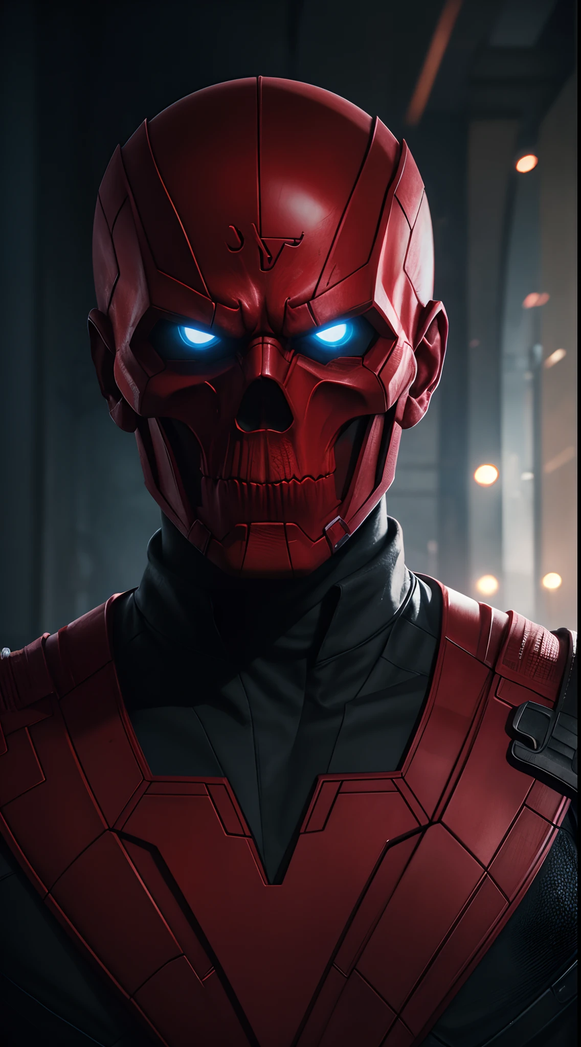 Photo of Red Skull from Marvel standing outside the city 17, rainy, rtx, octane, unreal