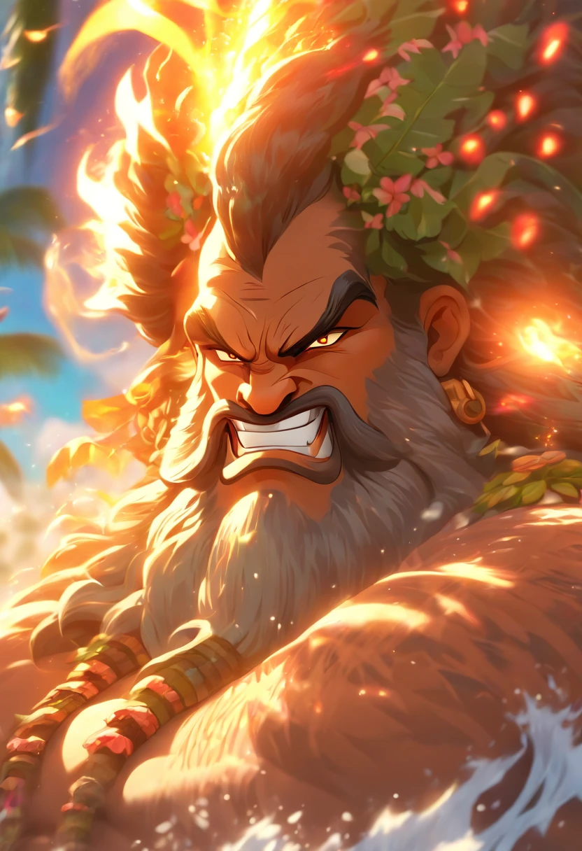 (((Hawaiian God))) best quality, ultra-high resolution, 4K detailed CG, masterpiece, OLD GOD,white beard, Hawaiian mythology, ((SUPREME GOD)), Maori image, aesthetic, screen-centered