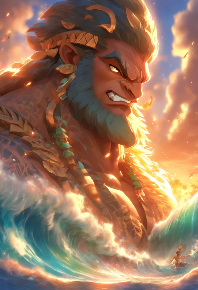 (((Hawaiian God))) best quality, ultra-high resolution, 4K detailed CG, masterpiece, OLD GOD,white beard, Hawaiian mythology, ((SUPREME GOD)), Maori image, aesthetic, screen-centered