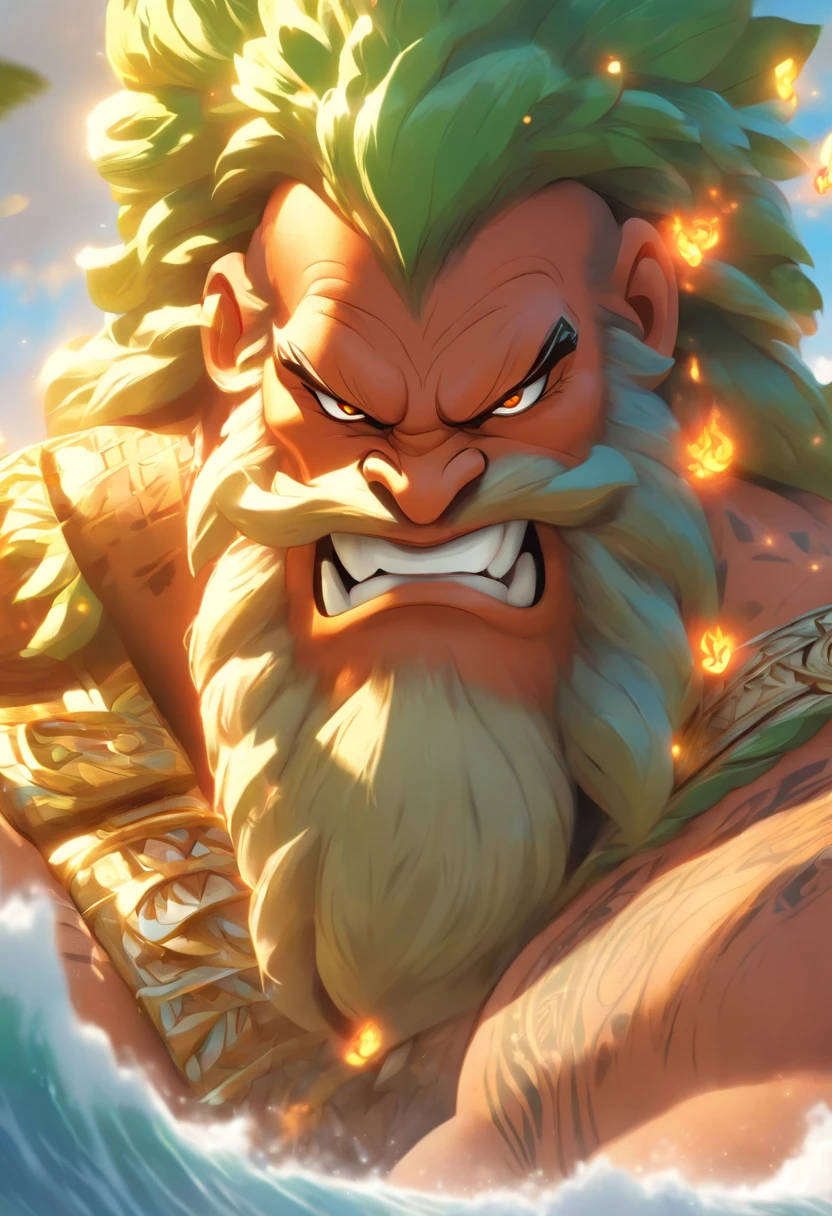 (((Hawaiian God))) best quality, ultra-high resolution, 4K detailed CG, masterpiece, OLD GOD,white beard, Hawaiian mythology, ((SUPREME GOD)), Maori image, aesthetic, screen-centered