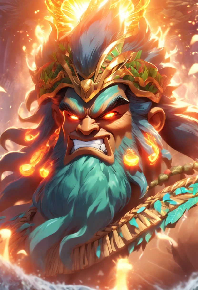 (((Hawaiian God))) best quality, ultra-high resolution, 4K detailed CG, masterpiece, OLD GOD,white beard, Hawaiian mythology, ((SUPREME GOD)), Maori image, aesthetic, screen-centered