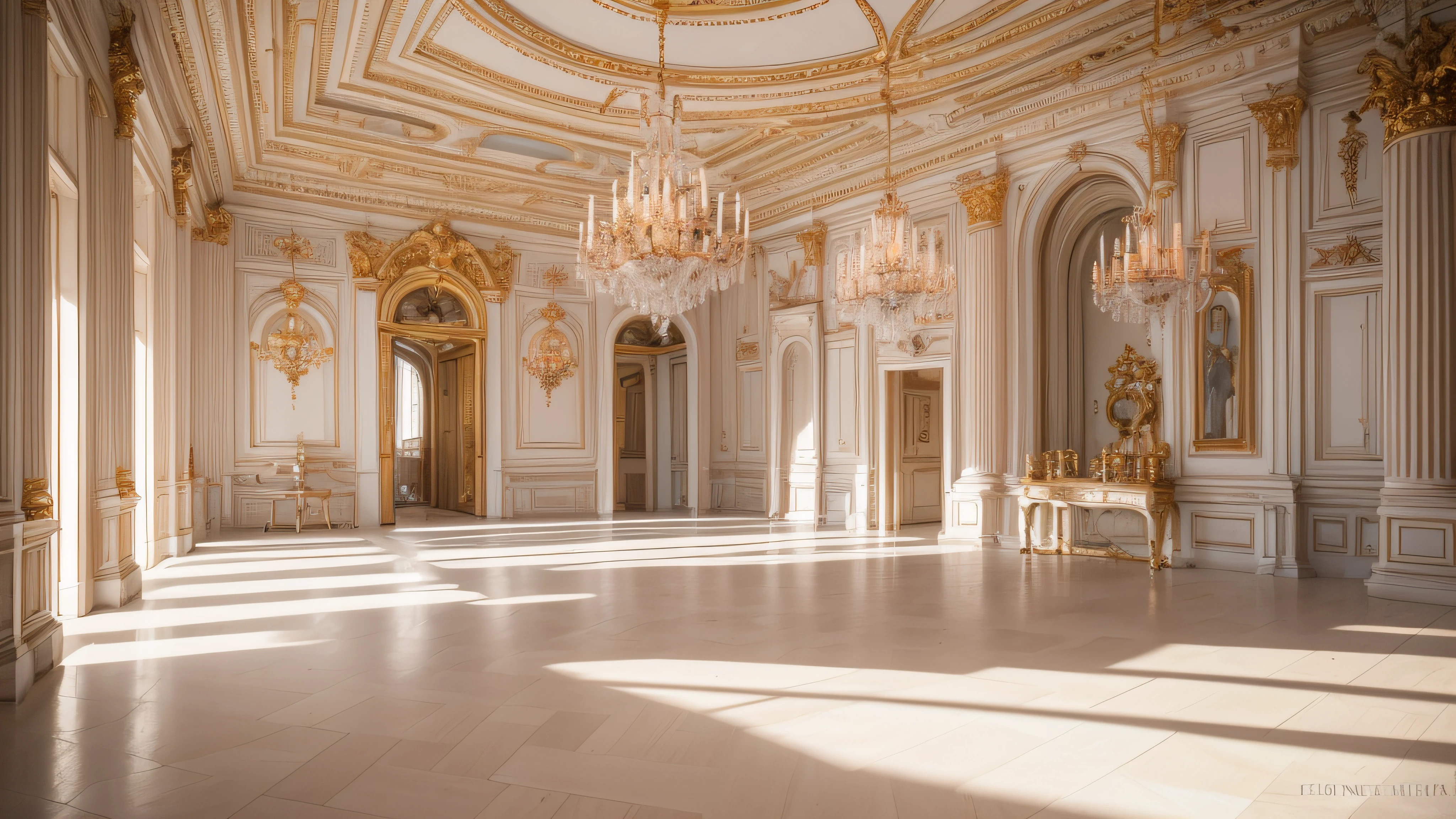 Rococo Hall,((Anatomically correct)),((Large room)),(bilaterally symmetrical),Princess Decoration,Rose style,(white walls). (Light pink décor),high ceilings,masutepiece, high details, High quality, hight resolution, 8K, Super Detail,​masterpiece, Antique room,precious minerals, metals, Pedras preciosas, crystalline, white walls,White floor,Unpatterned floors, brightly lit room, Versailles, Medieval castle hall,Beautiful fece,white, gold decorations, Platinum decoration, Rose Gold Decoration,Digital Art, 4K, Ultra HD, Beautiful, Realistic, tonal, cinema4d, Draw details, Hyper-Realism, clean, Exquisite, Photorealistic,Careful description, information