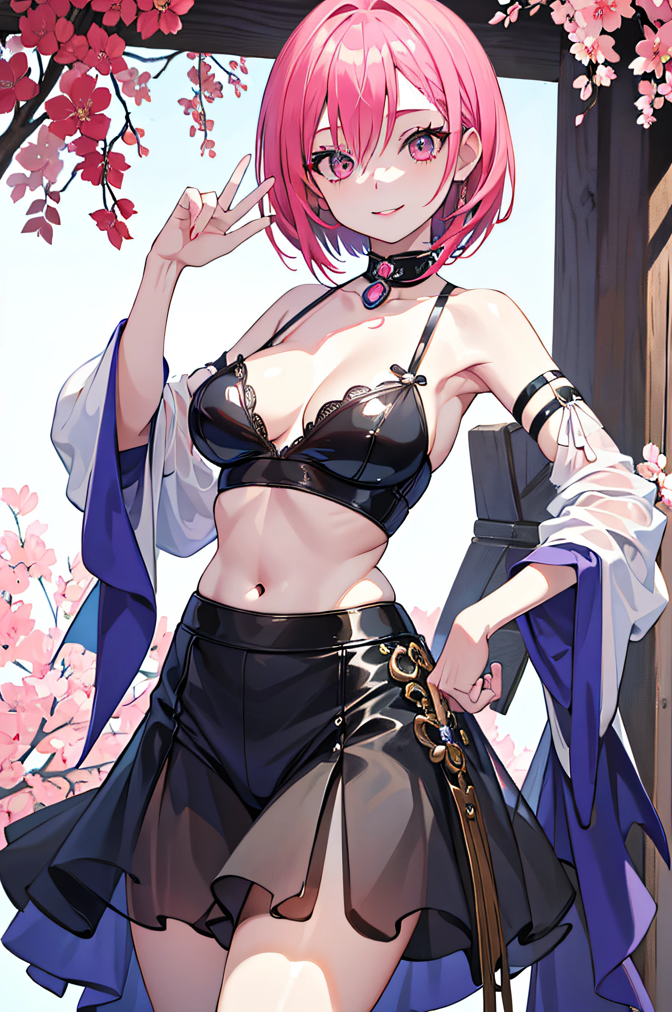 masutepiece, Best Quality, Illustration, Ultra-detailed, finely detail, hight resolution, 8K Wallpaper, Perfect dynamic composition, Beautiful detailed eyes, Women's Fashion,Short bob hair,Small breasts natural color lip, Bold sexy poses,Smile,Harajuku、20 years girl、Cute、Subject looking at sexy pose on camera