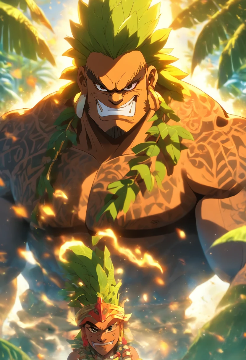(((LONO))) best quality, ultra-high resolution, 4K detailed CG, masterpiece, Hawaiian God, Hawaiian mythology, ((Farmer god)), Maori image, aesthetic, screen-centric