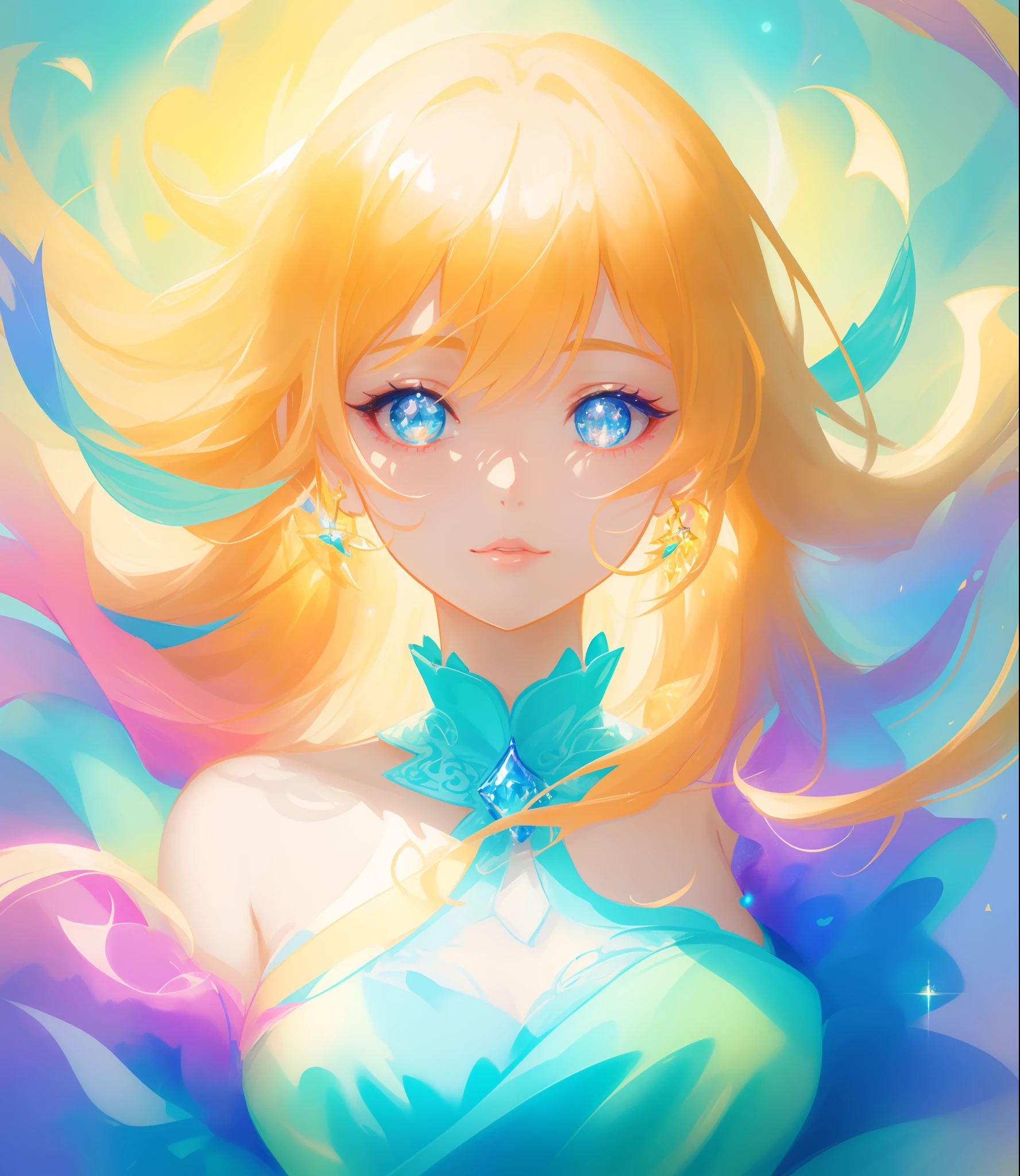 beautiful girl, puffy tiered princess ballgown, vibrant pastel colors, (colorful), glowing golden long hair, magical lights, sparkling magical liquid, inspired by Glen Keane, inspired by Lois van Baarle, disney art style, by Lois van Baarle, glowing aura around her, by Glen Keane, jen bartel, glowing lights! digital painting, flowing glowing hair, glowing flowing hair, beautiful digital illustration, fantasia background, whimsical, magical, fantasy, ((beautiful face)), ((masterpiece, best quality)), intricate details, highly detailed, sharp focus, 8k resolution, sparkling detailed eyes, liquid watercolor