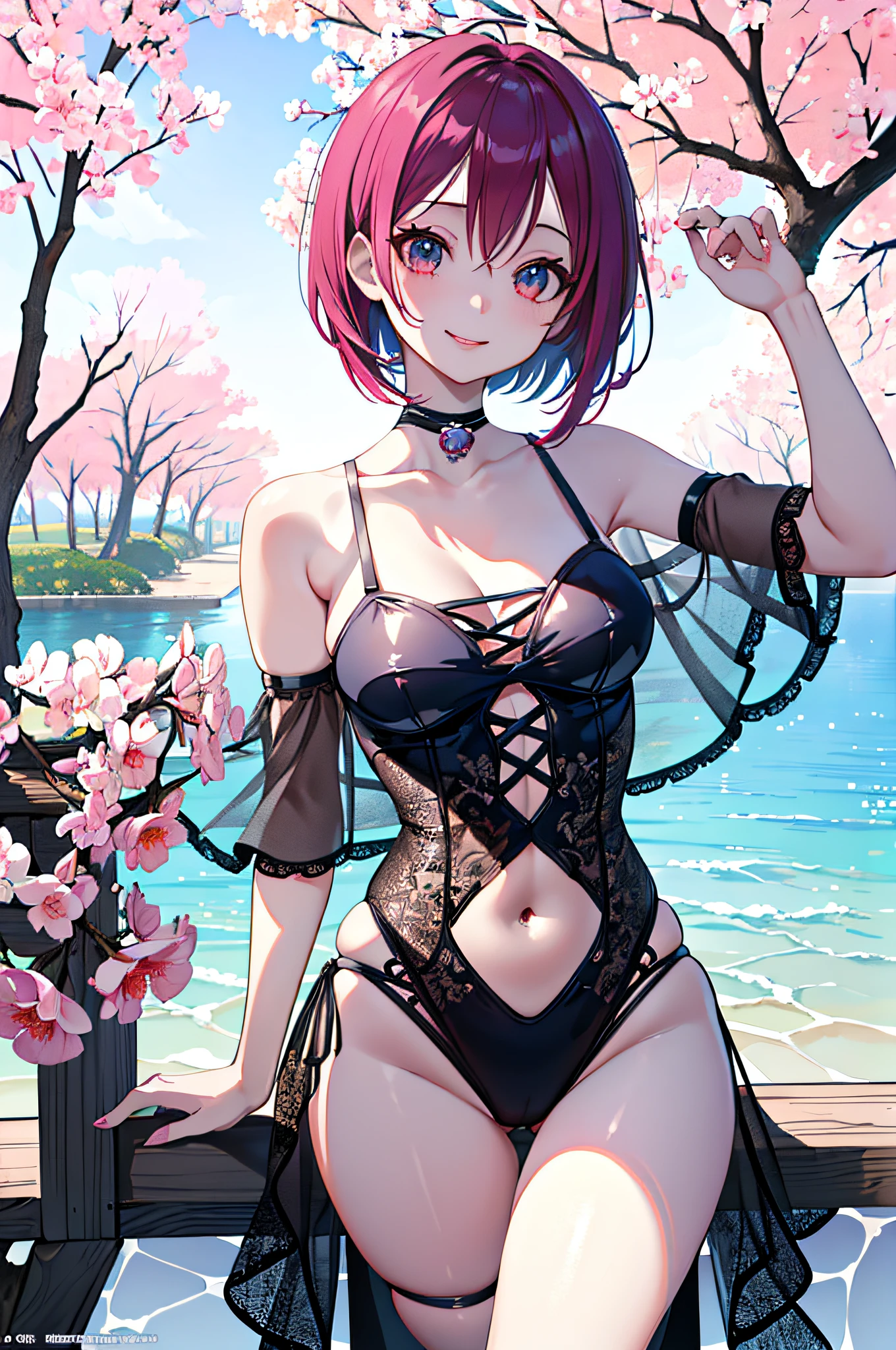 masutepiece, Best Quality, Illustration, Ultra-detailed, finely detail, hight resolution, 8K Wallpaper, Perfect dynamic composition, Beautiful detailed eyes, Women's Fashion Summer,Short bob hair,Small breasts natural color lip, Bold sexy poses,Smile,Harajuku、20 years girl、Cute、Sexy shot looking at camera