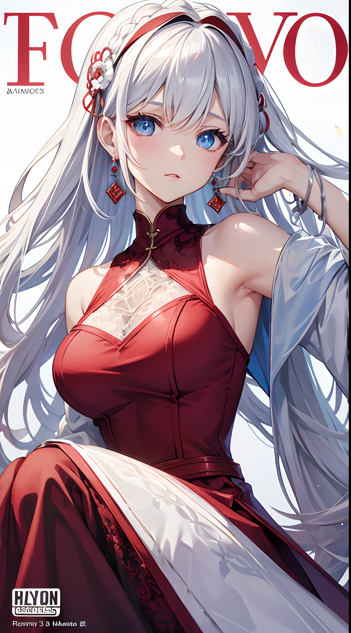 Blue hair, long hair, blue eye, beautiful nose, attractive red lip, attractive outfit, vampire, Full view, game character