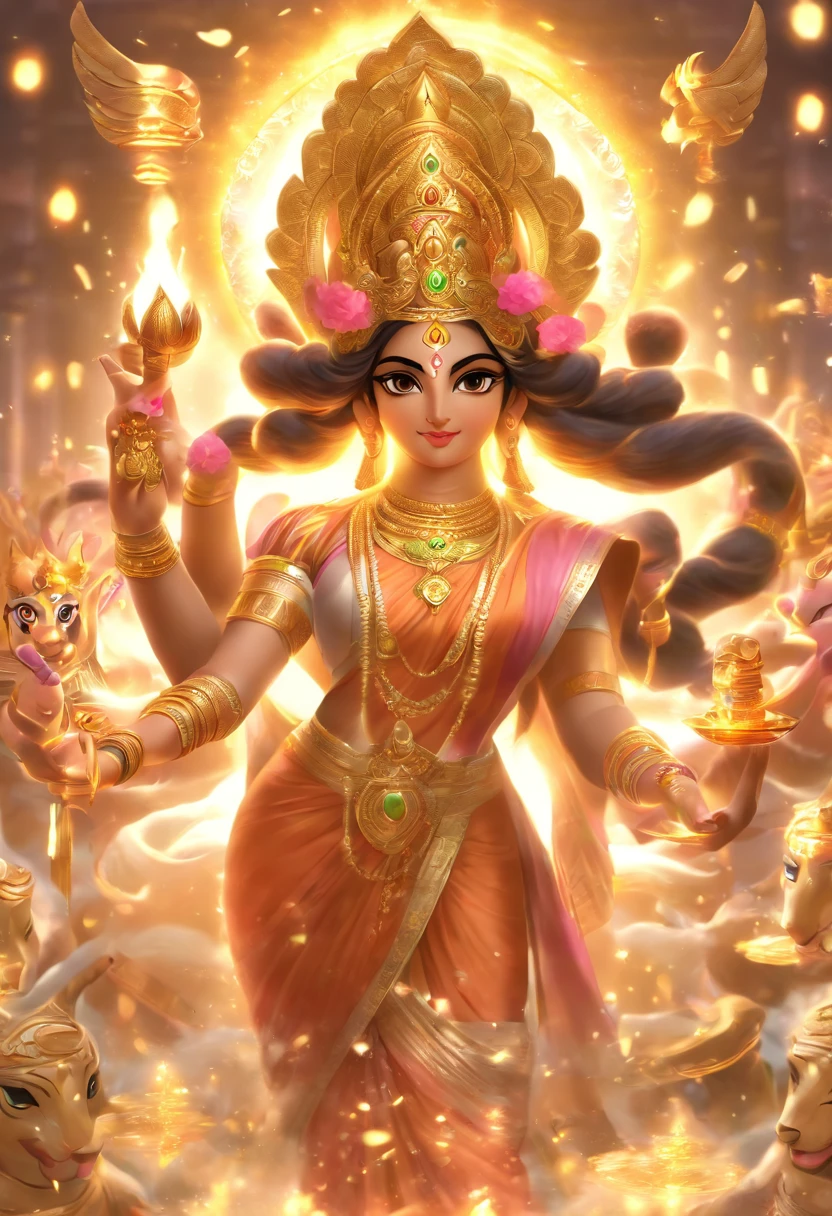 Goddess parvati hot sitting on mount kailash hot sexy safforn saree black hair holding trident