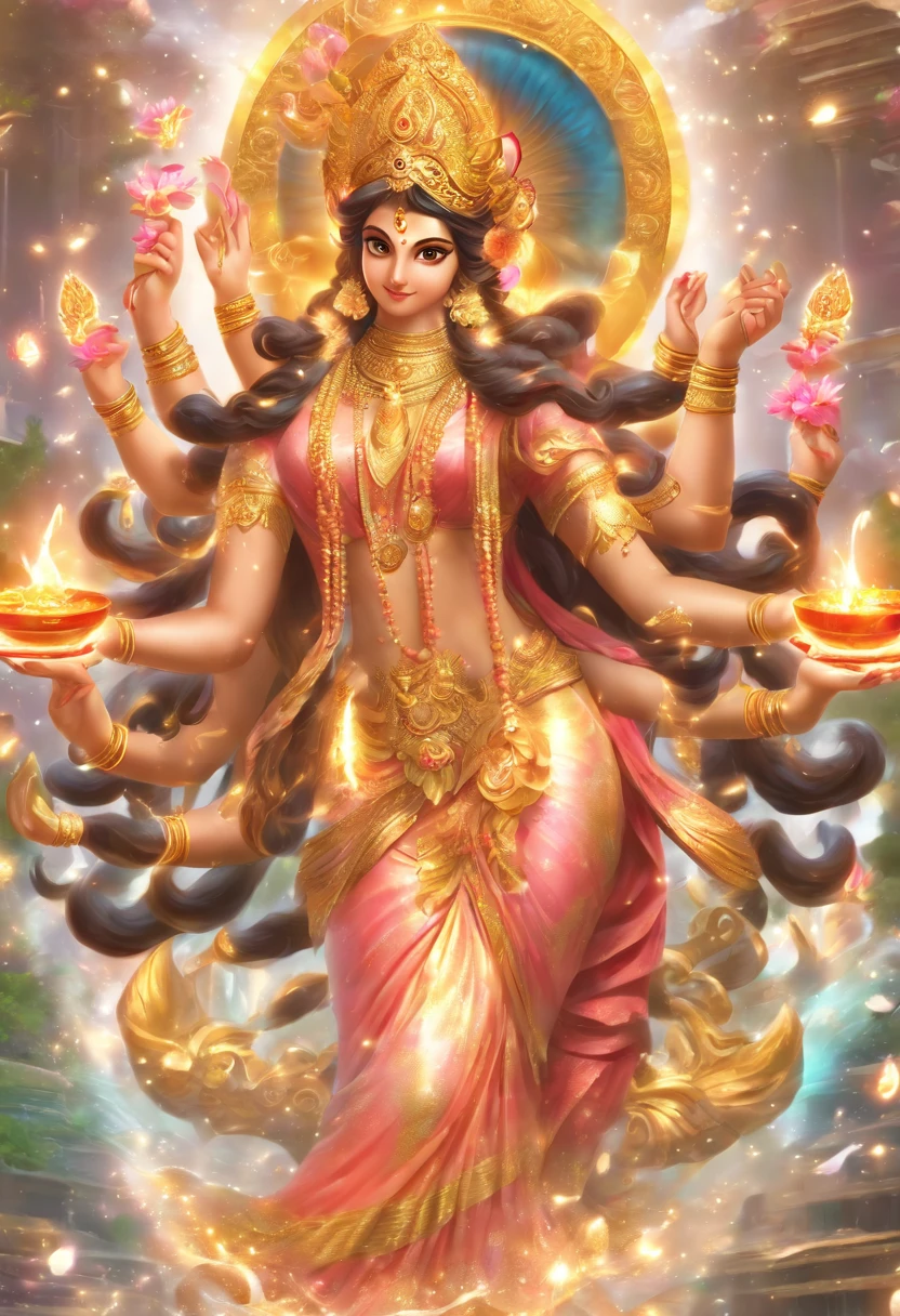 (((Lakshmi))) best quality, ultra-high resolution, 4K detailed CG, masterpiece, Hindu Goddess, Hindu mythology, ((goddess of wealth)), Hindu image, aesthetic, screen-centric