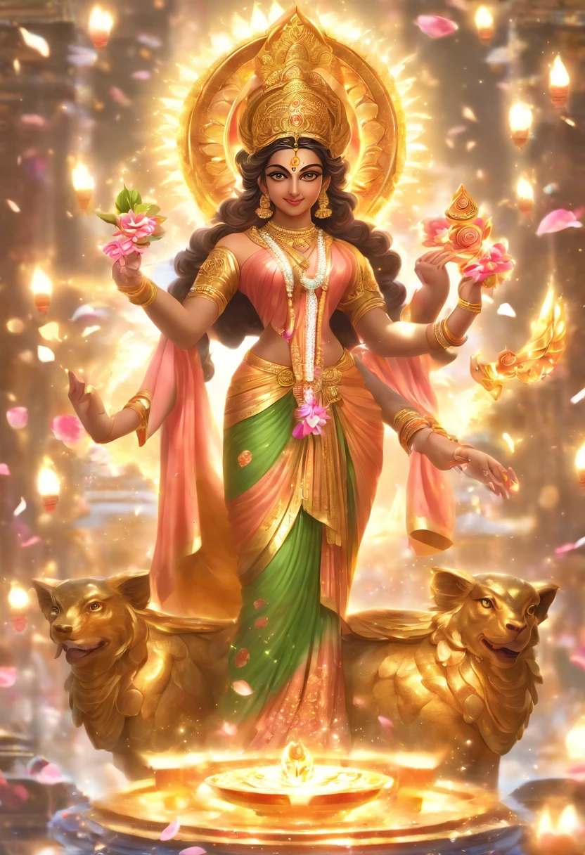 (((Lakshmi))) best quality, ultra-high resolution, 4K detailed CG, masterpiece, Hindu Goddess, Hindu mythology, ((goddess of wealth)), Hindu image, aesthetic, screen-centric