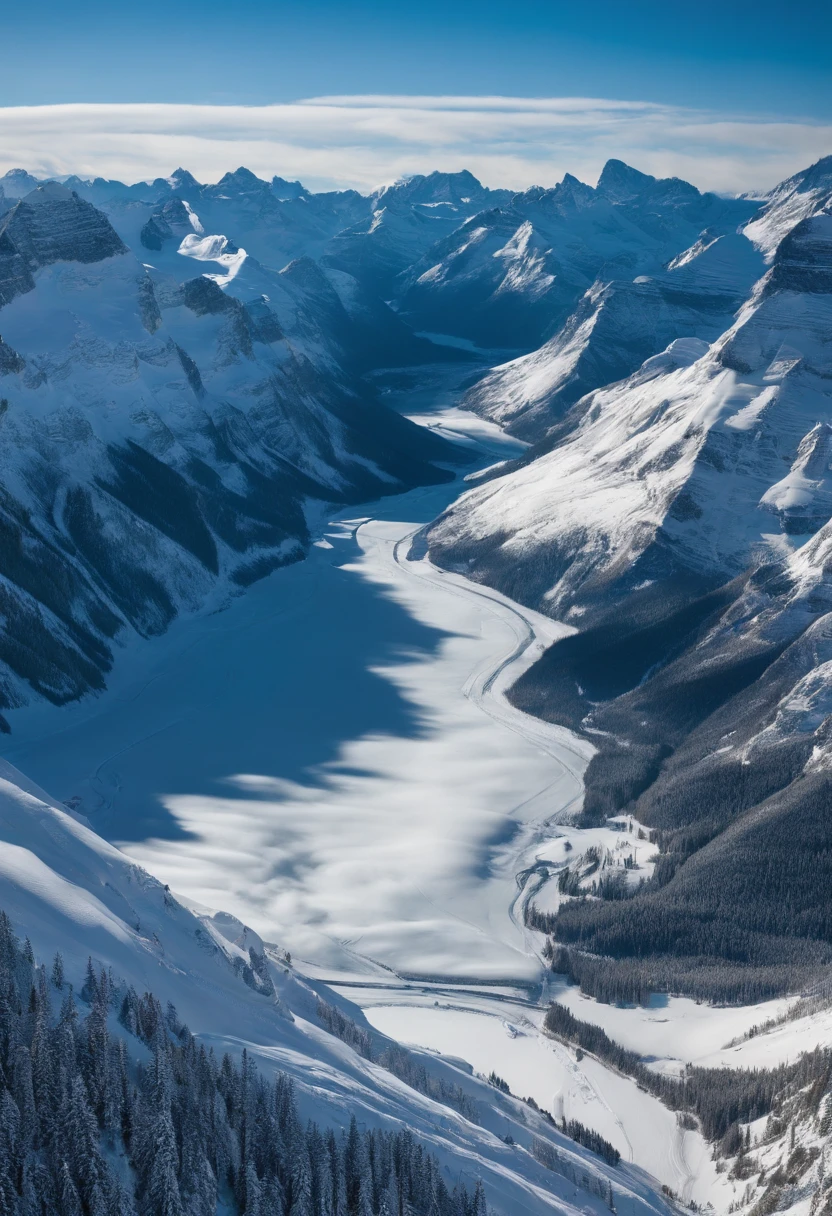 Canadian Rockies Mountain, avalanche, realistic, best quality, ultra-detailed, solo, outdoor, mountains, nature, winter, snow, photorealistic. DSLR, Cinematic, raw photo, taken from a helicopter viewpoint,