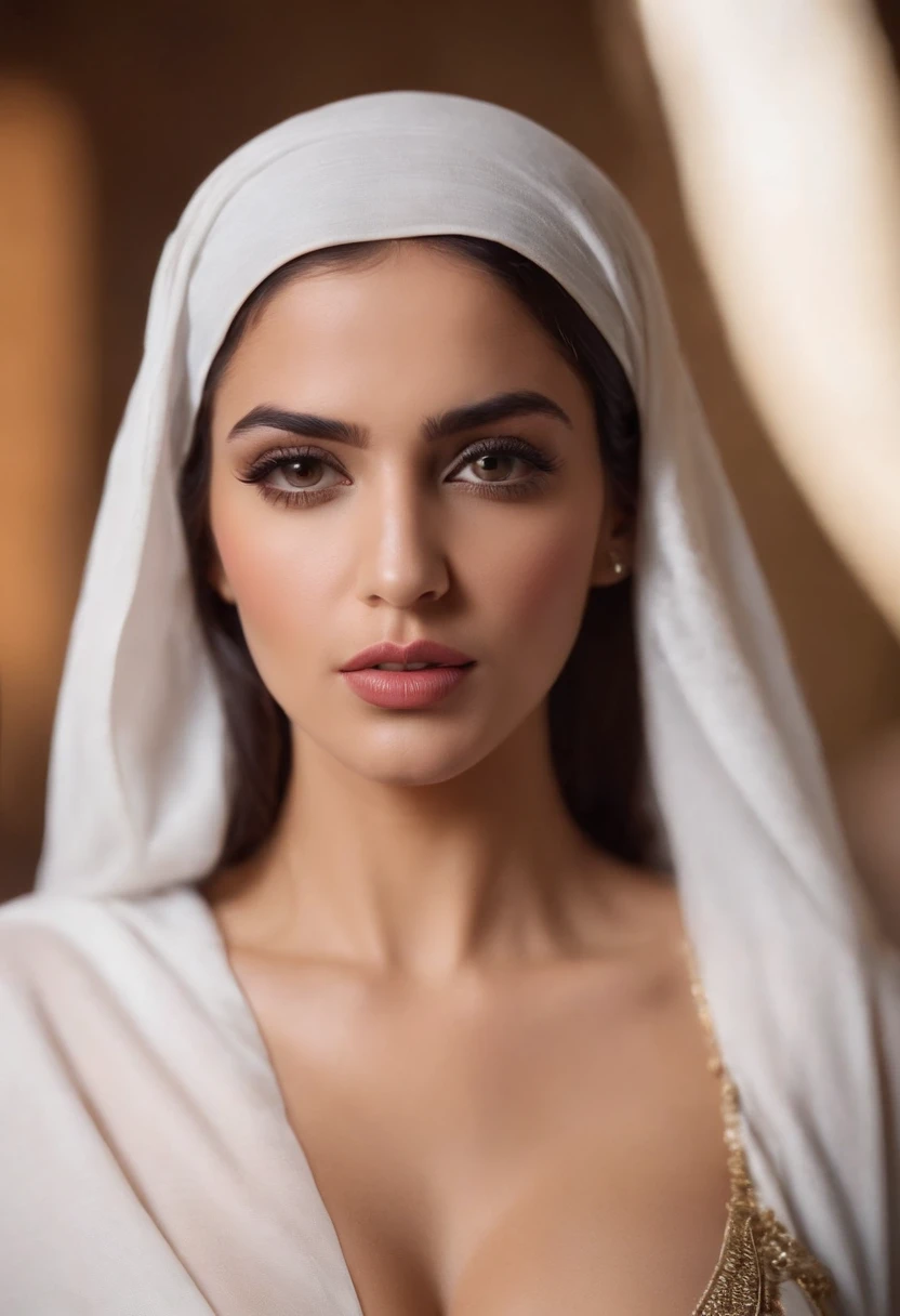 Une femme en robe blanche et foulard posant pour une photo - SeaArt AI