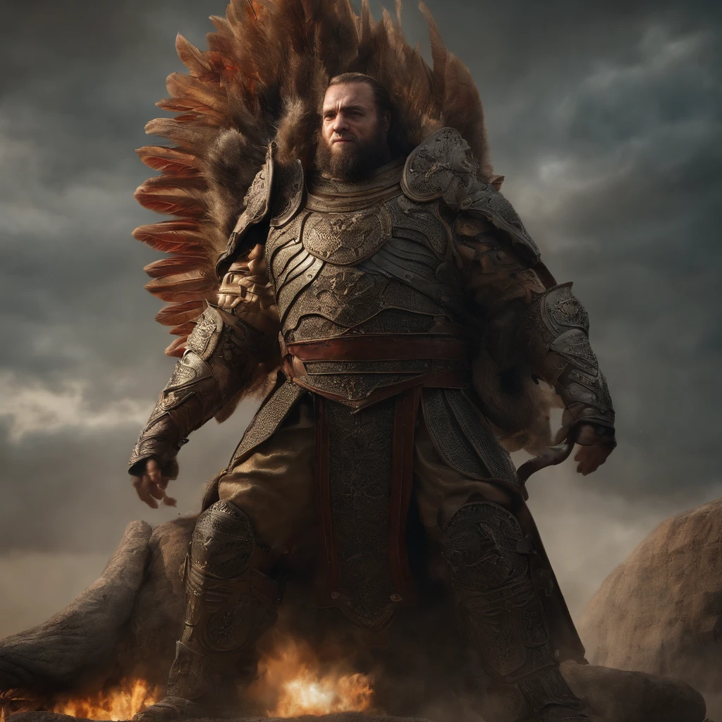 O Anticristo, An oppressive world leader, He will rise to power and persecute Christians. There will also be natural disasters, guerras e fome.,alta qualidade,8k,muitos detalhes,Alface de fogo,Infelizmente,4 pernas,Garras manchadas,Ouro,Perigos,fires,dentes pontiagudos,big dragon,imensidade,Threatening,imponente