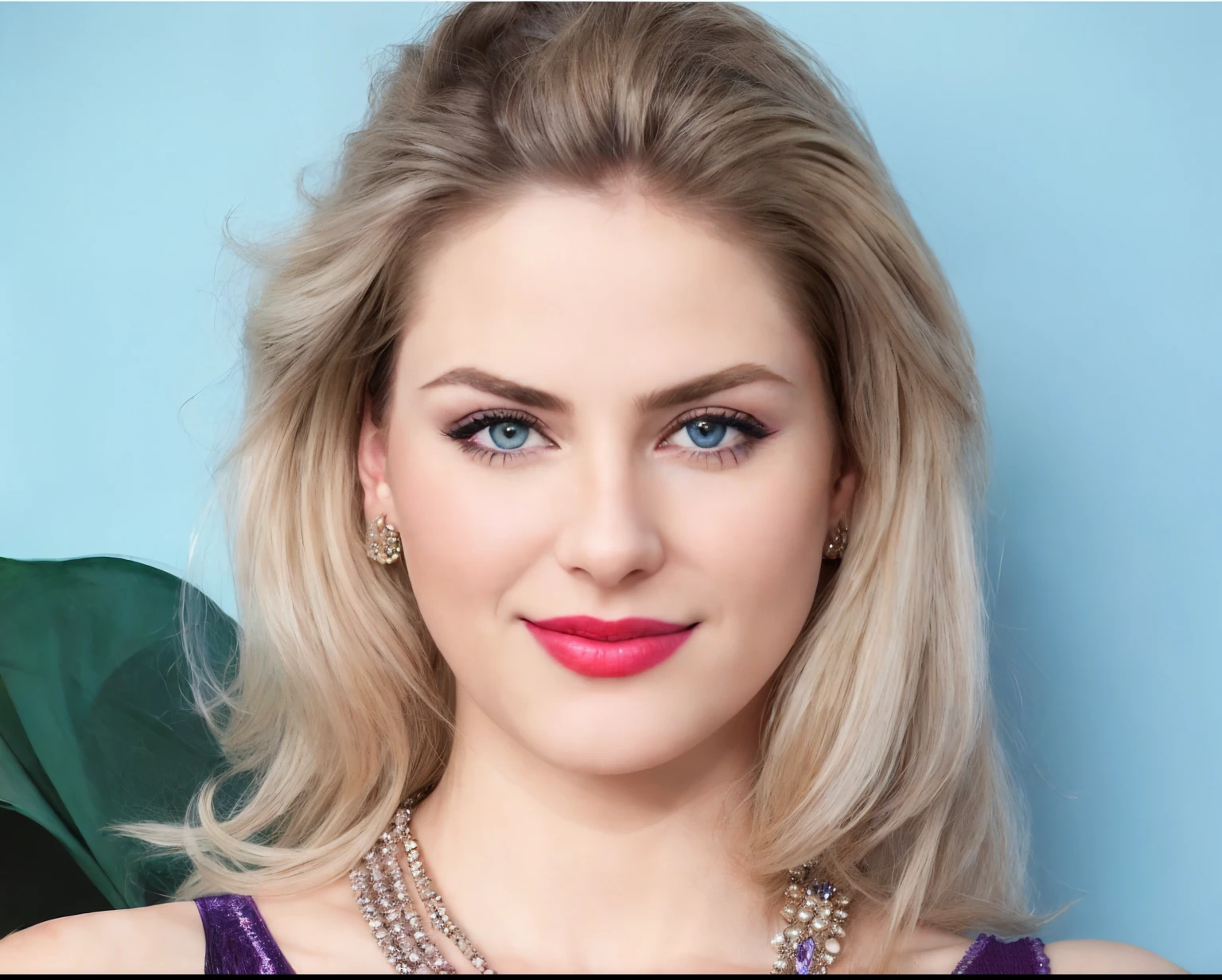 blond woman with blue eyes and a purple dress posing for a picture, alana fletcher, headshot profile picture, commercial photo, kimberly asstyn, headshot photo, drew barrymore, by Carey Morris, headshot portrait, portrait sabrina lloyd, glamour shot, cait miers, pale skin curly blond hair, portrait color glamour, by Eva Frankfurther, sarah cliff, high quality portrait