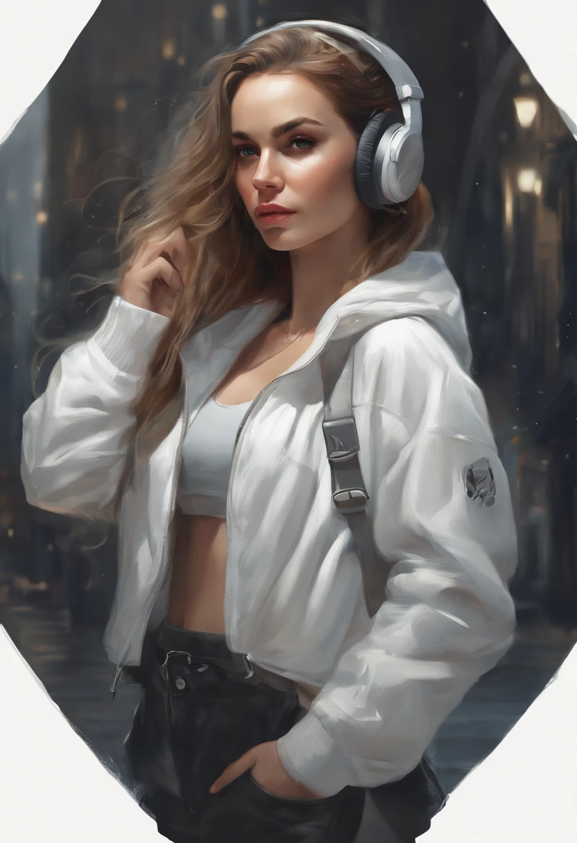 Perfect centering, A cute kitten all over, Wear a student jacket, Wearing sunglasses, Wearing headphones, Standing position, Abstract beauty, Centered, Looking at the camera, Facing the camera, nearing perfection, Dynamic, Moonlight, Highly detailed, Digital painting, art stations, concept-art, smooth, Sharp focus, 8K, high definition resolution, illustration, Art by Carne Griffiths and Wadim Kashin, White background