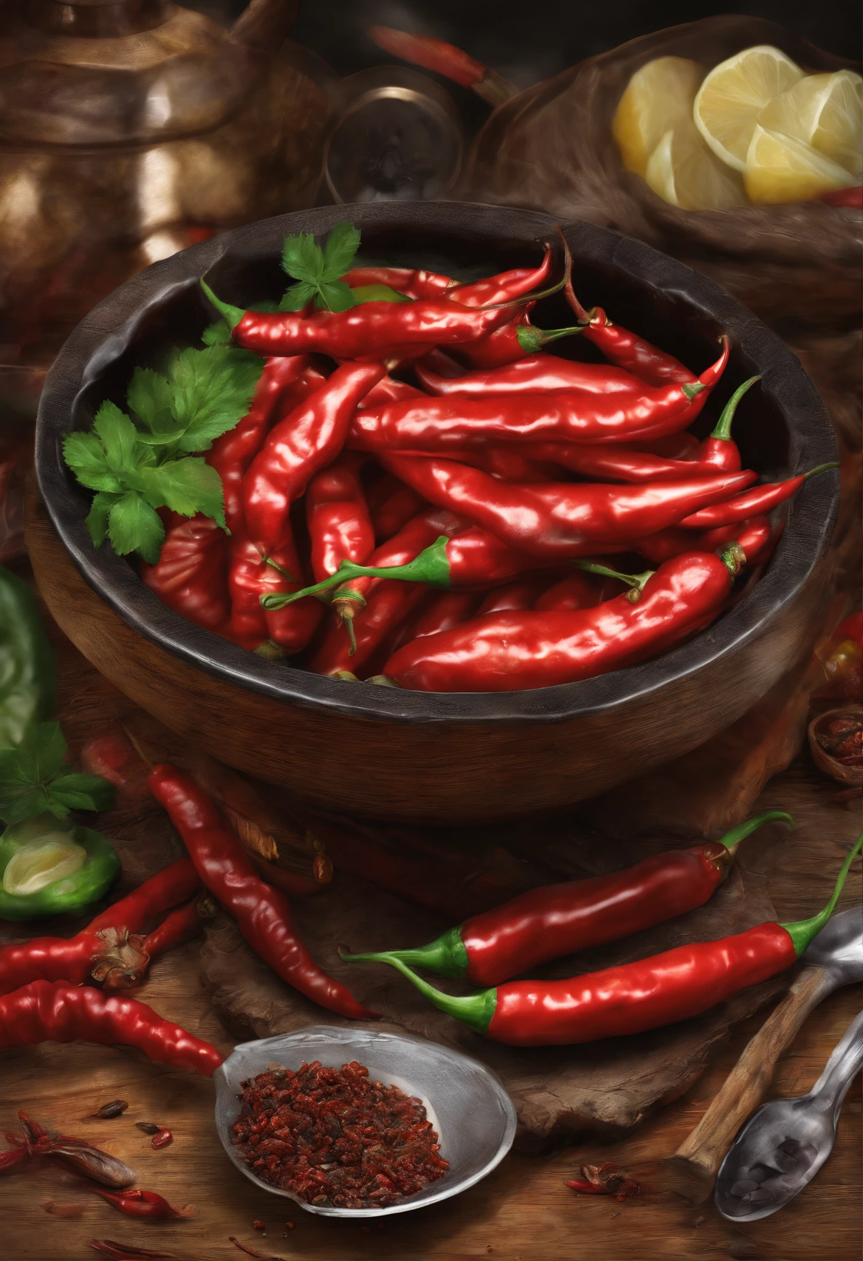 A bowl of spicy hot Realistic Hyper-realistic Very spicy