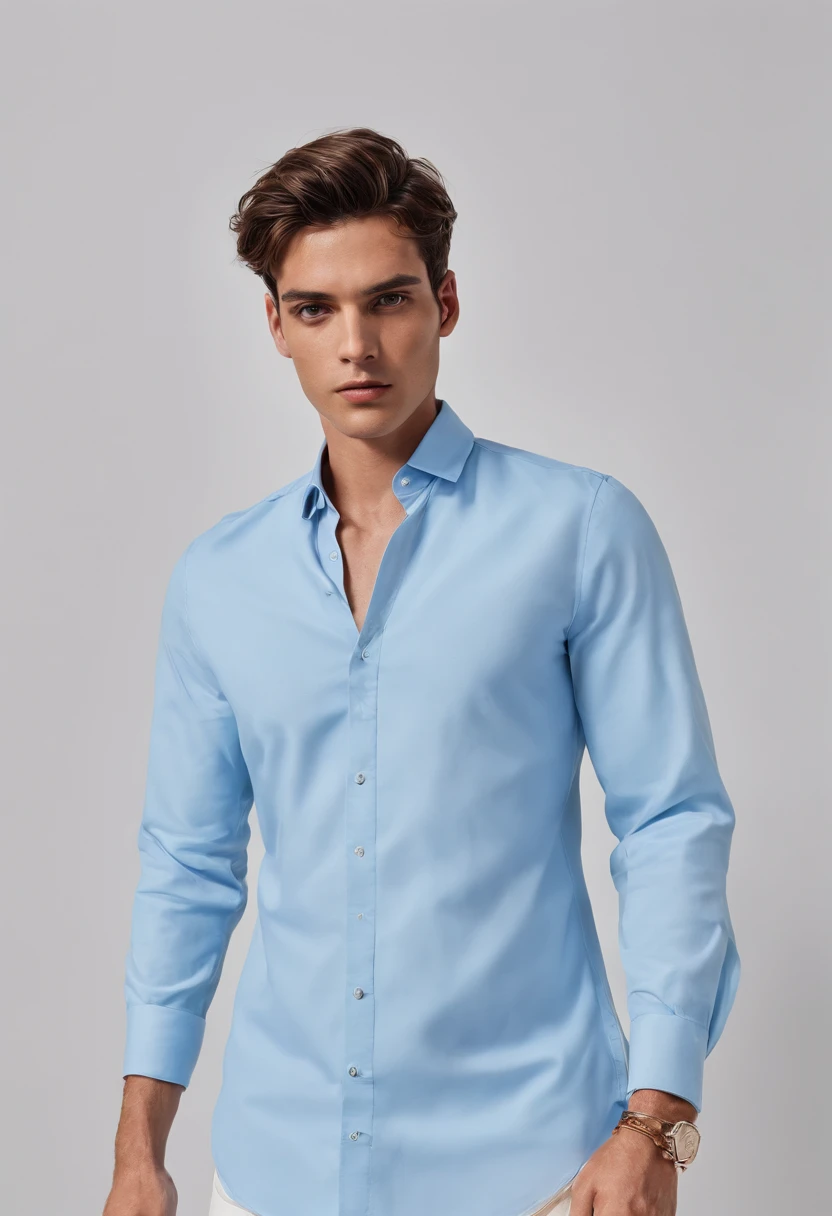 Homem de Arafed tirando uma selfie em um espelho em um quarto, imagem de corpo inteiro, vestindo uma camisa azul clara, vestindo um pescador 🧥, foto da roupa, vestindo uma camisa clara, vestindo camisa, corpo inteiro!, taken in the early 2020s, vestindo uma camisa, camisa azul, roupas de trabalho, trending on r/techwearclothing