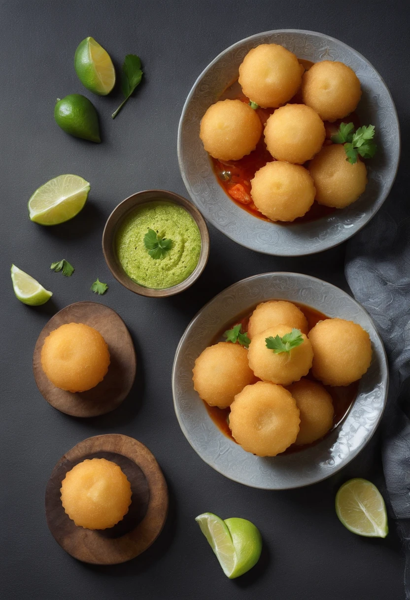 a spicy chili Pani puri, cinematic, professional photography, studio lighting, studio background, advertising photography, intricate details, hyper-detailed, ultra realistic, 8K UHD