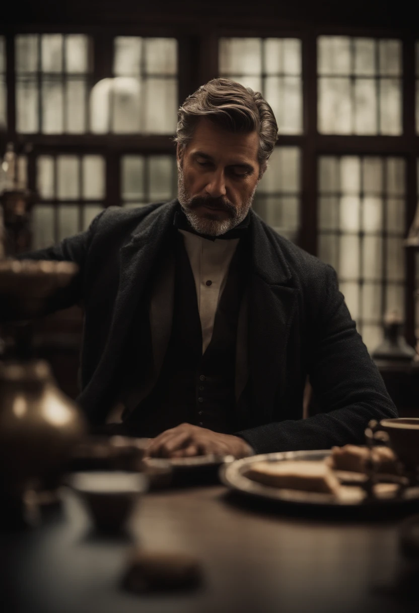 homem idoso, wise, com olhar cativante, realista, cinematographic effect