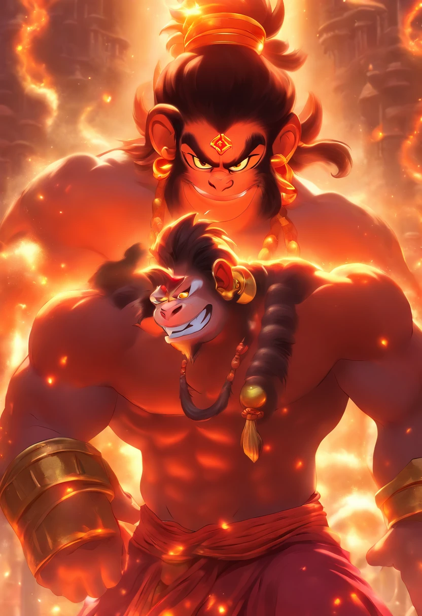 (((Hanuman))) best quality, ultra-high resolution, 4K detailed CG, masterpiece, Hindu God, Hindu mythology, ((Monkey God)), Hindu image, aesthetic, screen-centric, full body